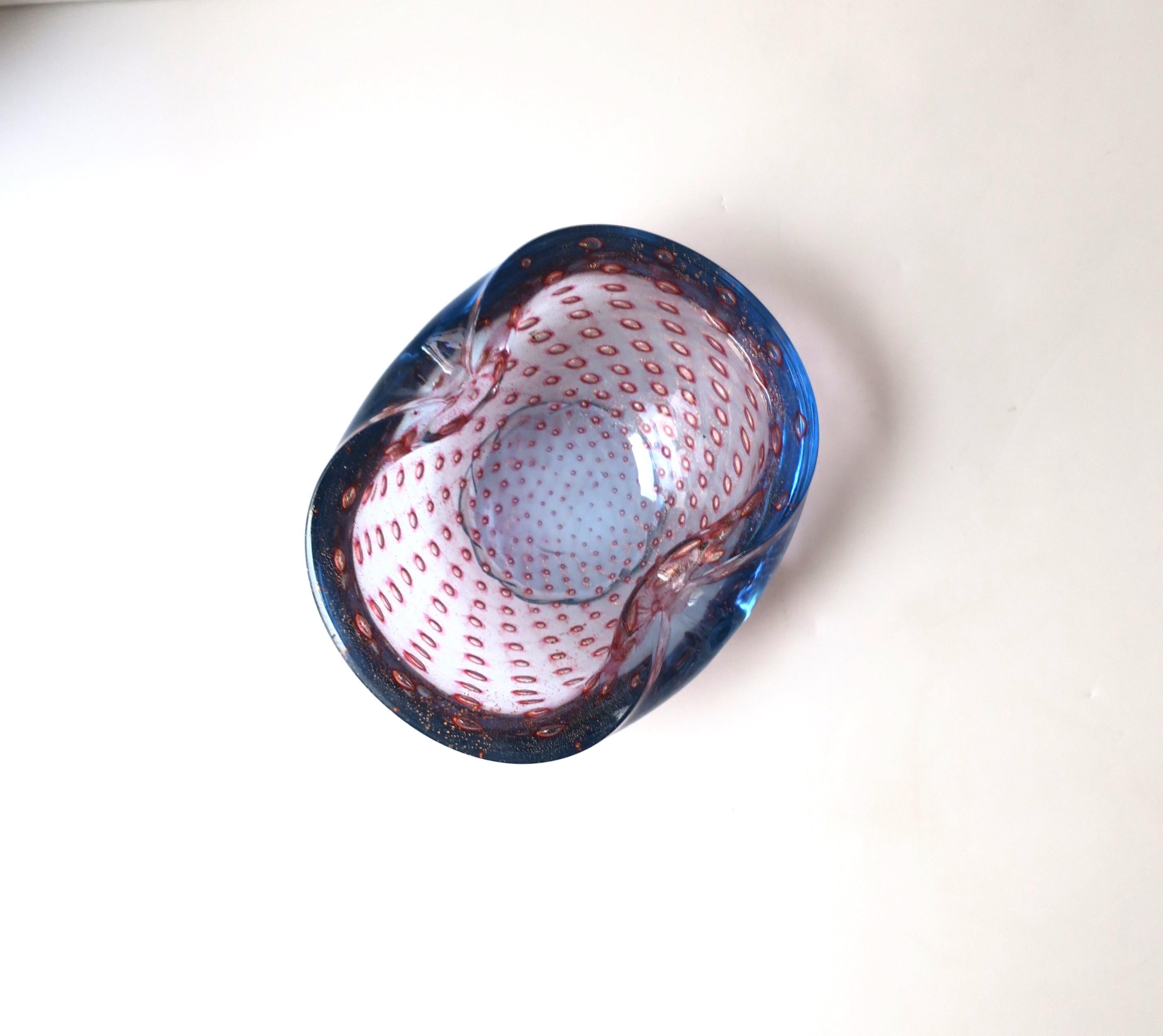 Italian Murano Blue Margenta Pink Gold Art Glass Bowl Barbini In Good Condition In New York, NY