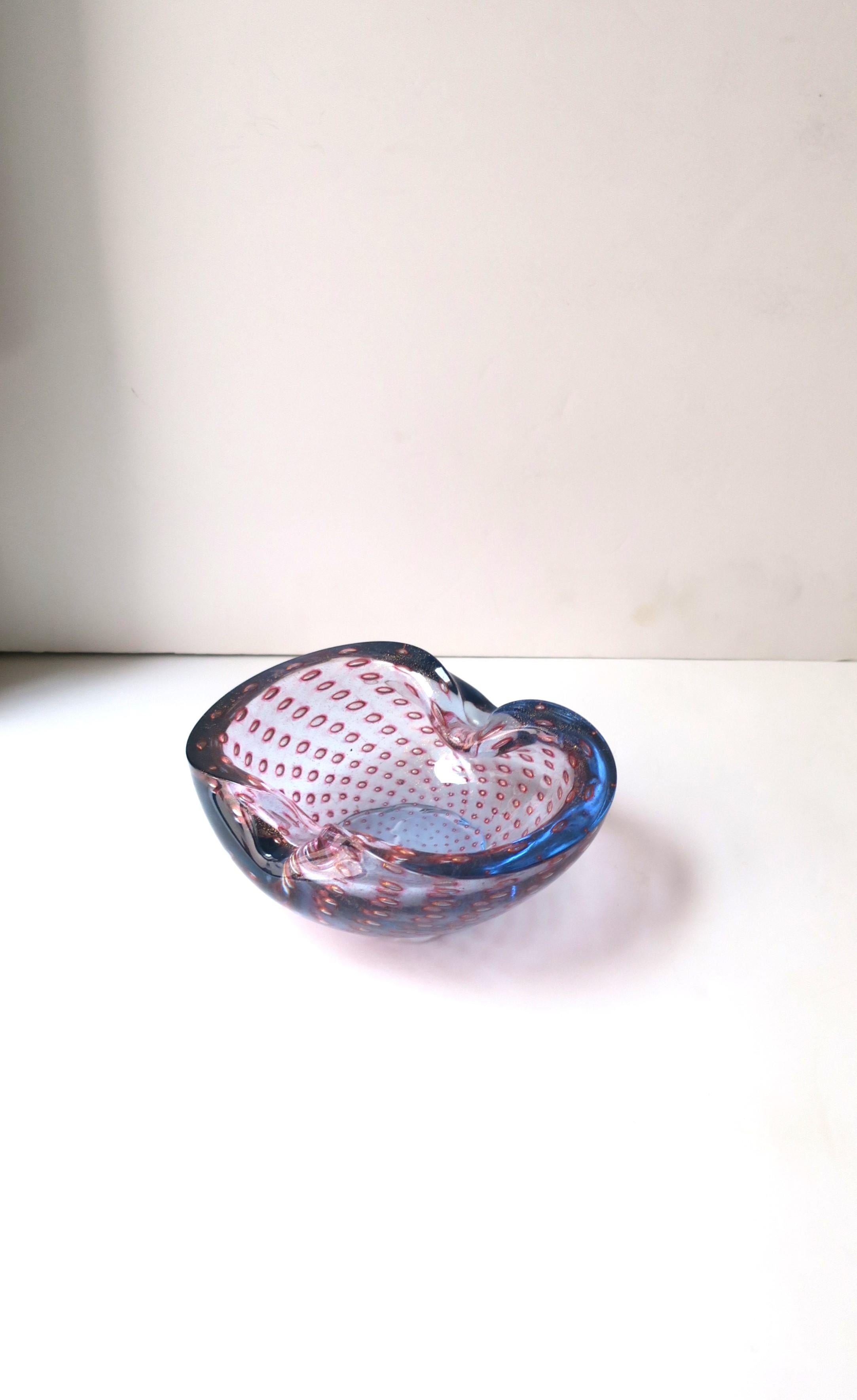 20th Century Italian Murano Blue Margenta Pink Gold Art Glass Bowl Barbini For Sale