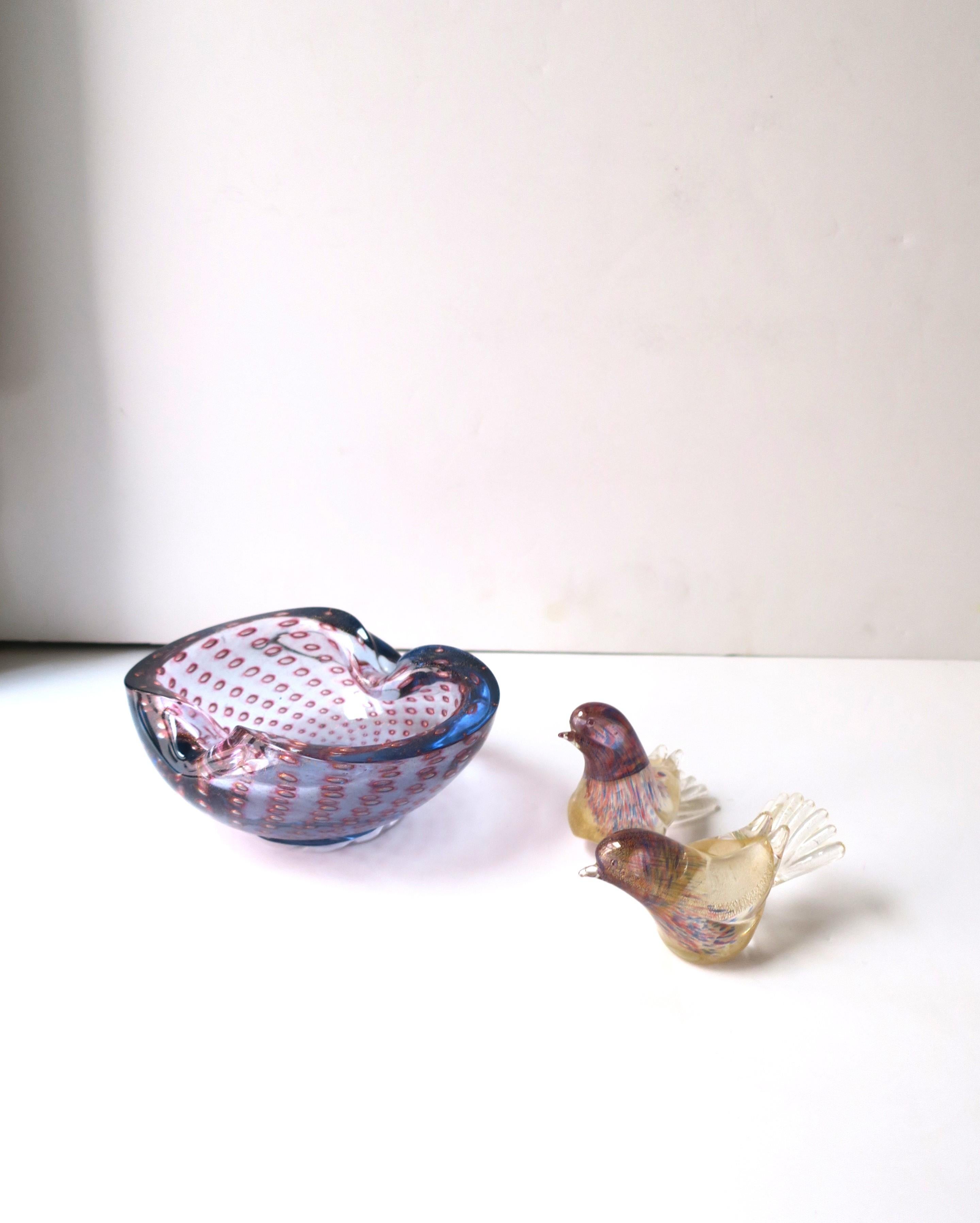 Murano Glass Italian Murano Blue Margenta Pink Gold Art Glass Bowl Barbini