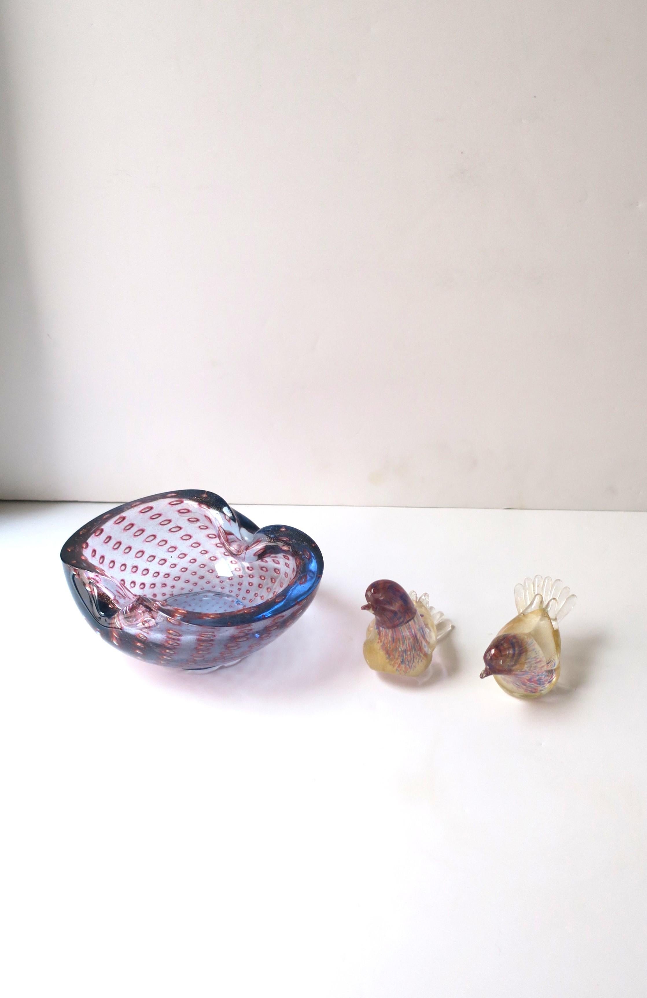 Italian Murano Blue Margenta Pink Gold Art Glass Bowl Barbini 1