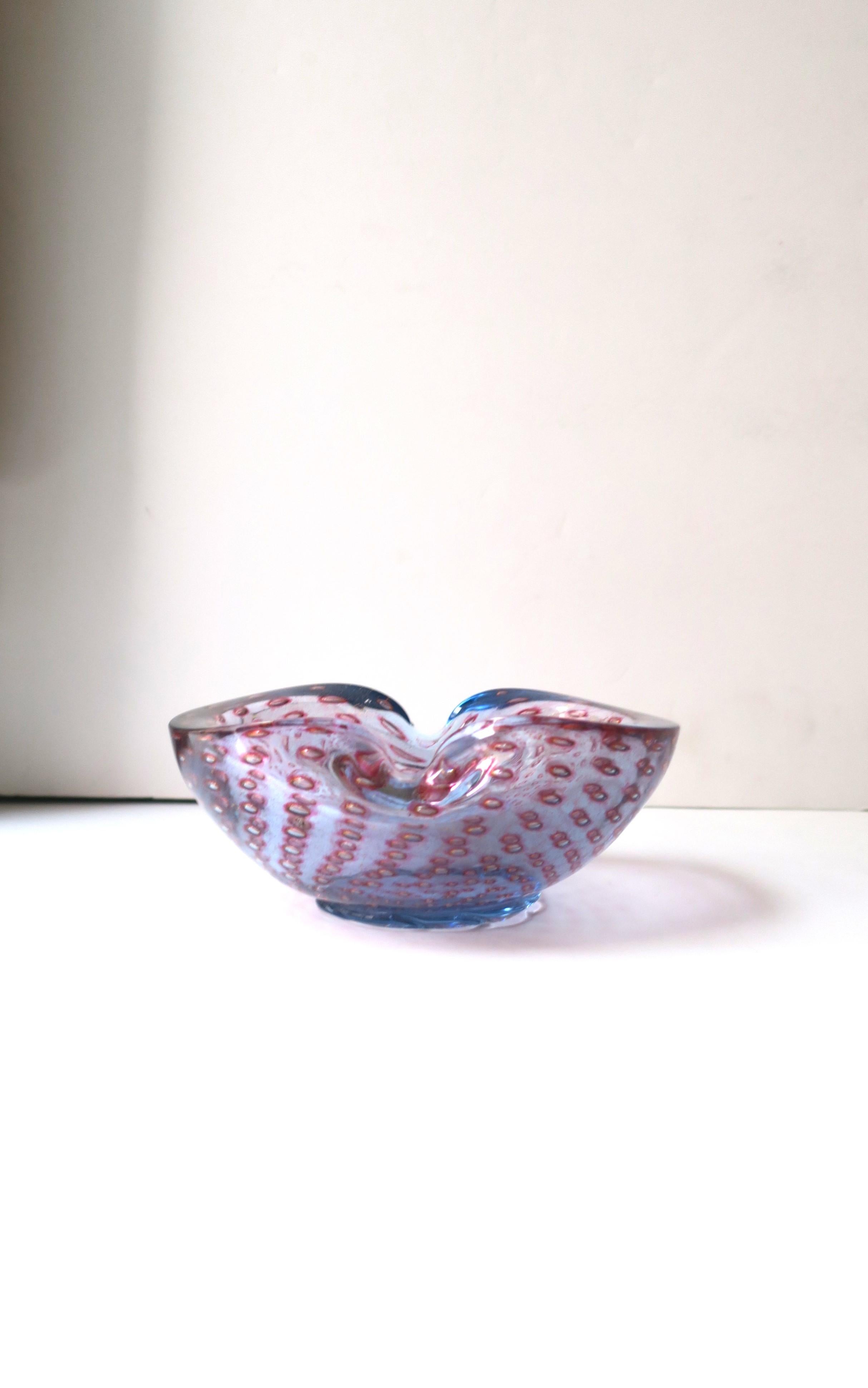 Italian Murano Blue Margenta Pink Gold Art Glass Bowl Barbini For Sale 2