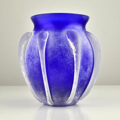 Italian Murano Blue Scavo Vase Roman Style Italian Art Glass