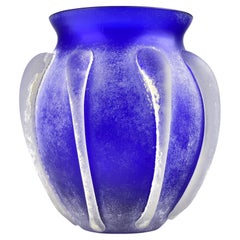 Vaso Scavo Blu di Murano Stile Romano Vetro d'Arte Italiano
