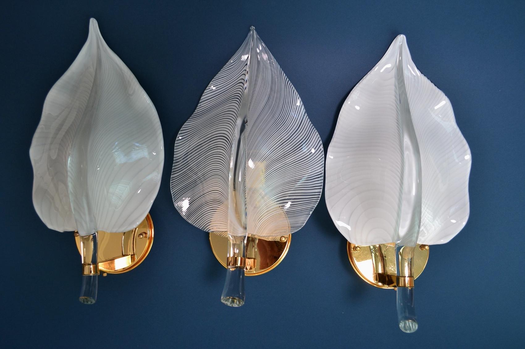 Italian Murano Brass and Crystal Glass Wall Sconces, Set of Three 4