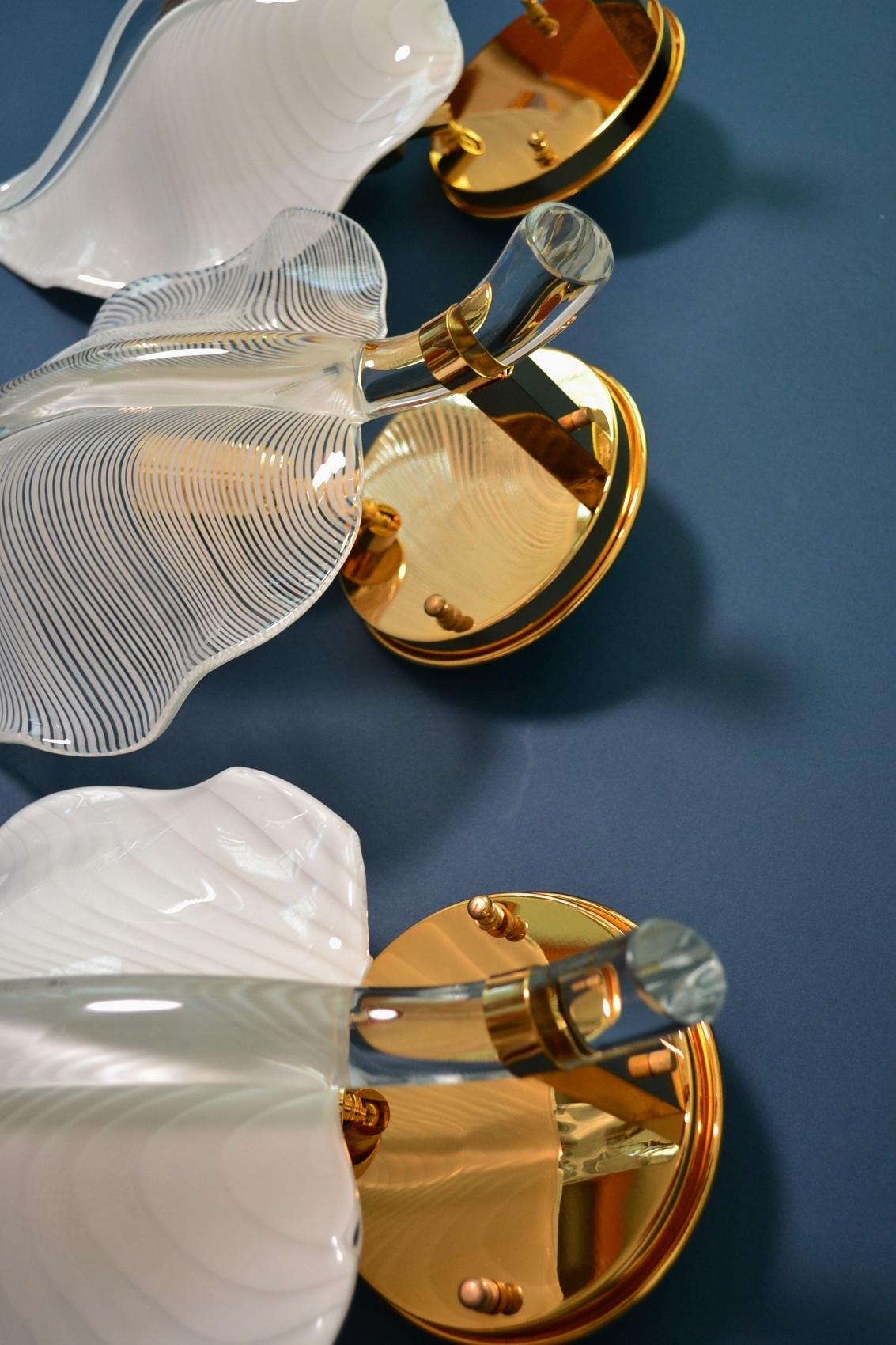Italian Murano Brass and Crystal Glass Wall Sconces, Set of Three 6