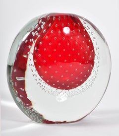 Italian Murano Bullicante Red Bubble Vase