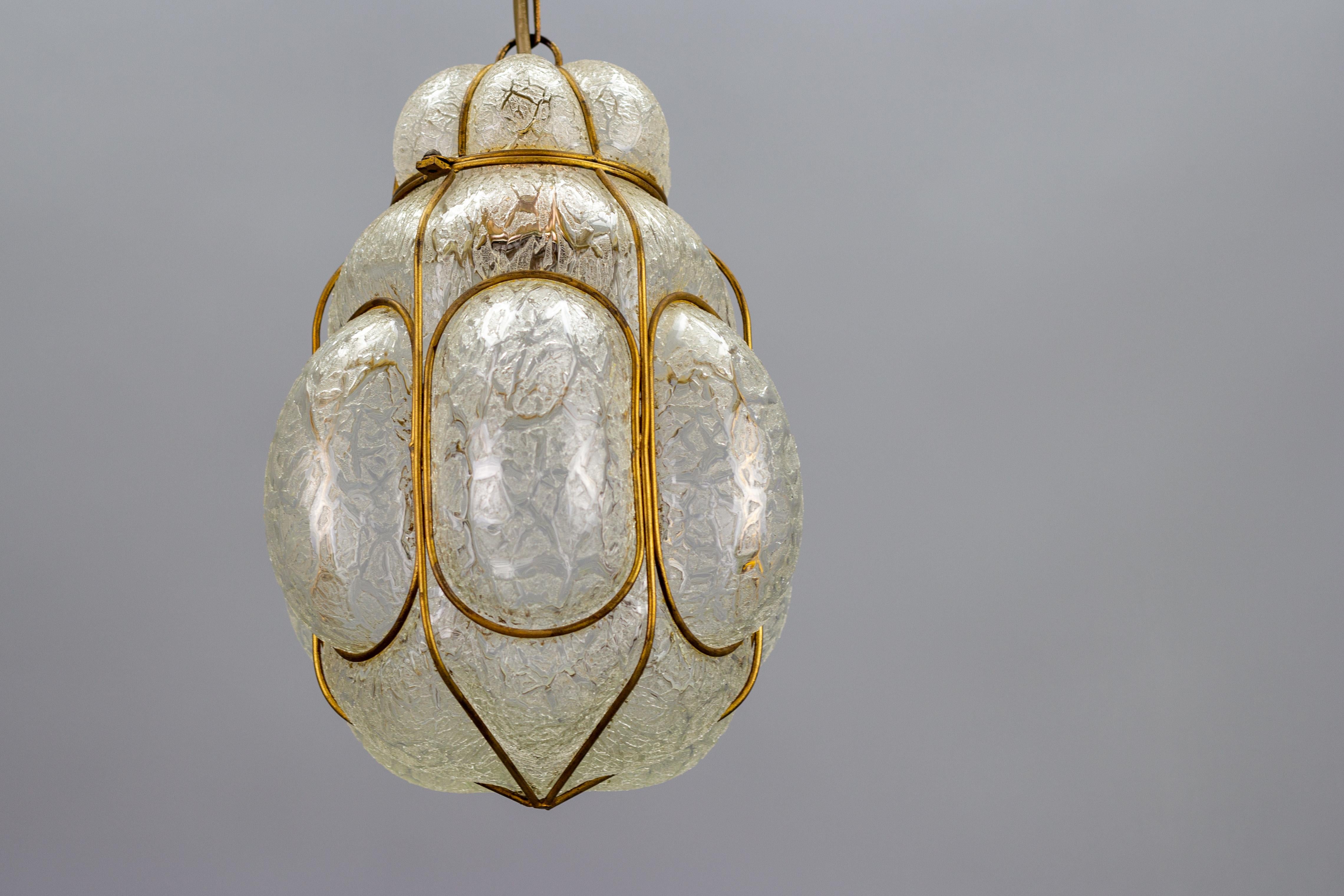 Italian Murano Caged Glass Pendant Light Lantern, 1960s 3