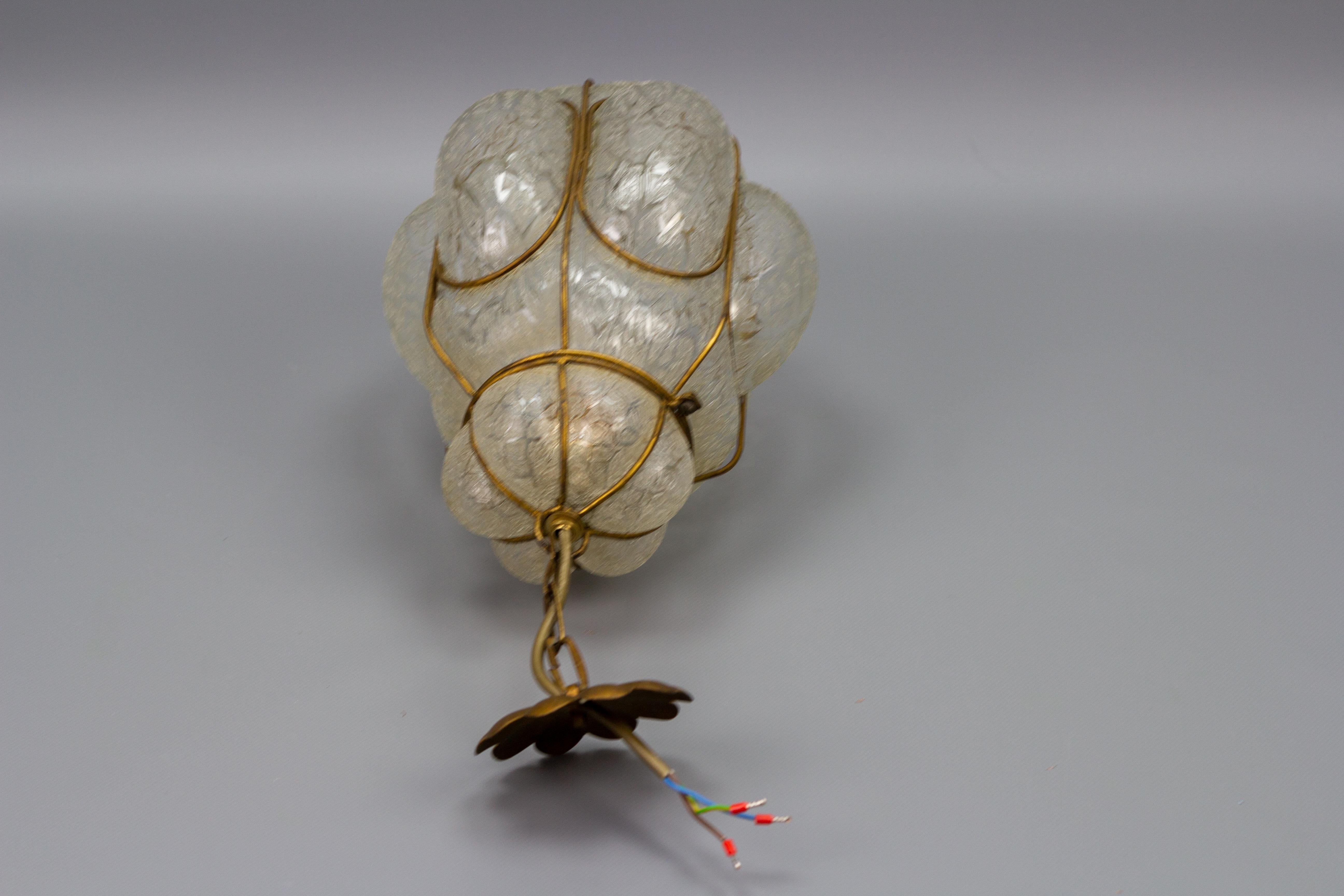 Italian Murano Caged Glass Pendant Light Lantern, 1960s 6
