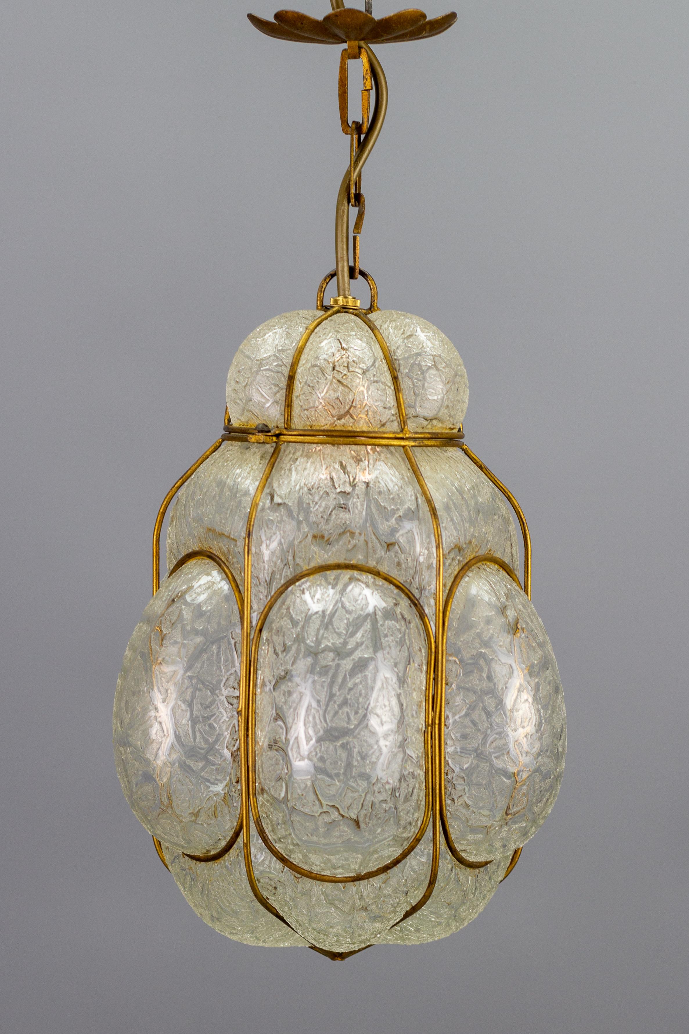 Mid-Century Modern Italian Murano Caged Glass Pendant Light Lantern, 1960s