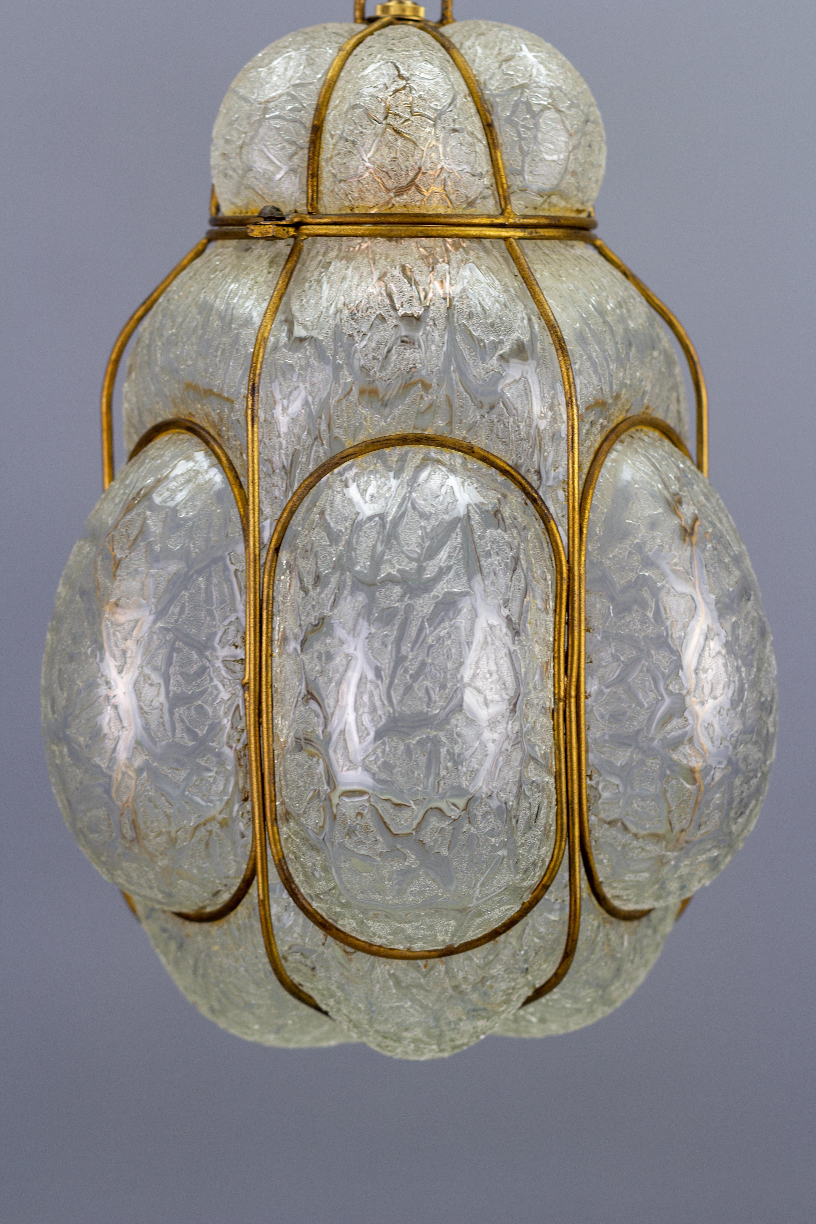 Italian Murano Caged Glass Pendant Light Lantern, 1960s In Good Condition In Barntrup, DE