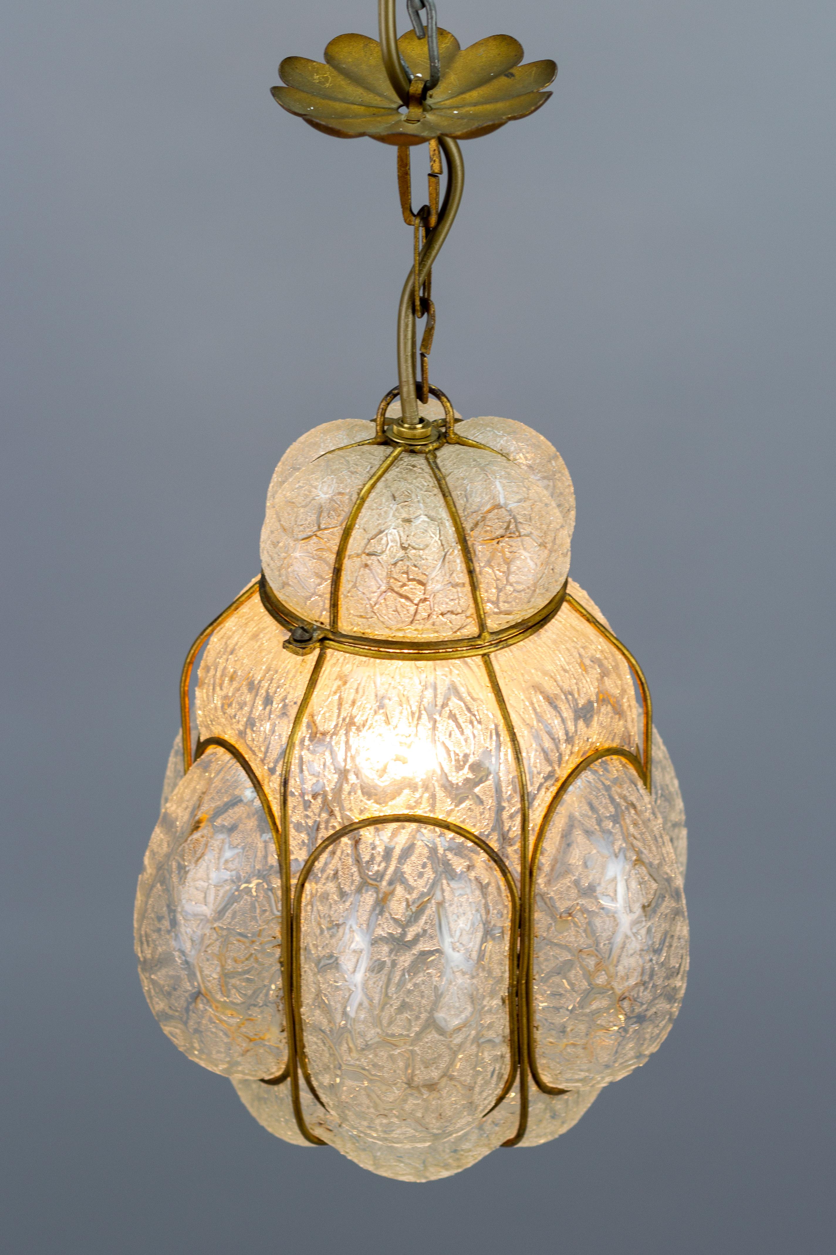 Italian Murano Caged Glass Pendant Light Lantern, 1960s 1