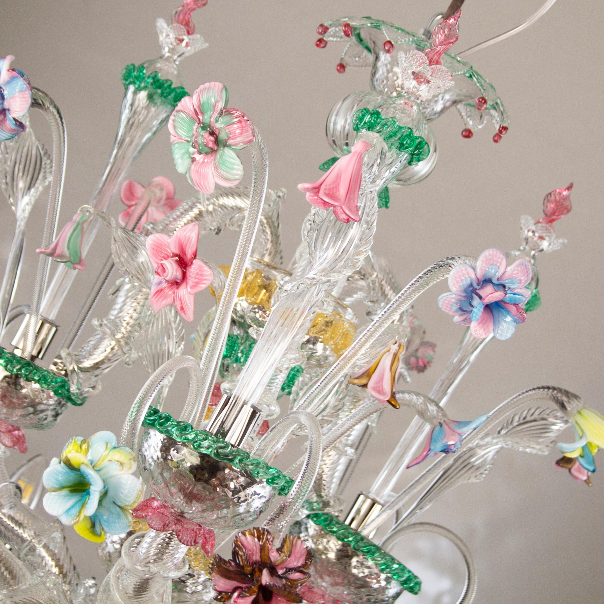 Lampadario italiano di Murano Rezzonico a 6 bracci in vetro multicolore Multiforme in magazzino In condizioni Nuovo in vendita a Trebaseleghe, IT