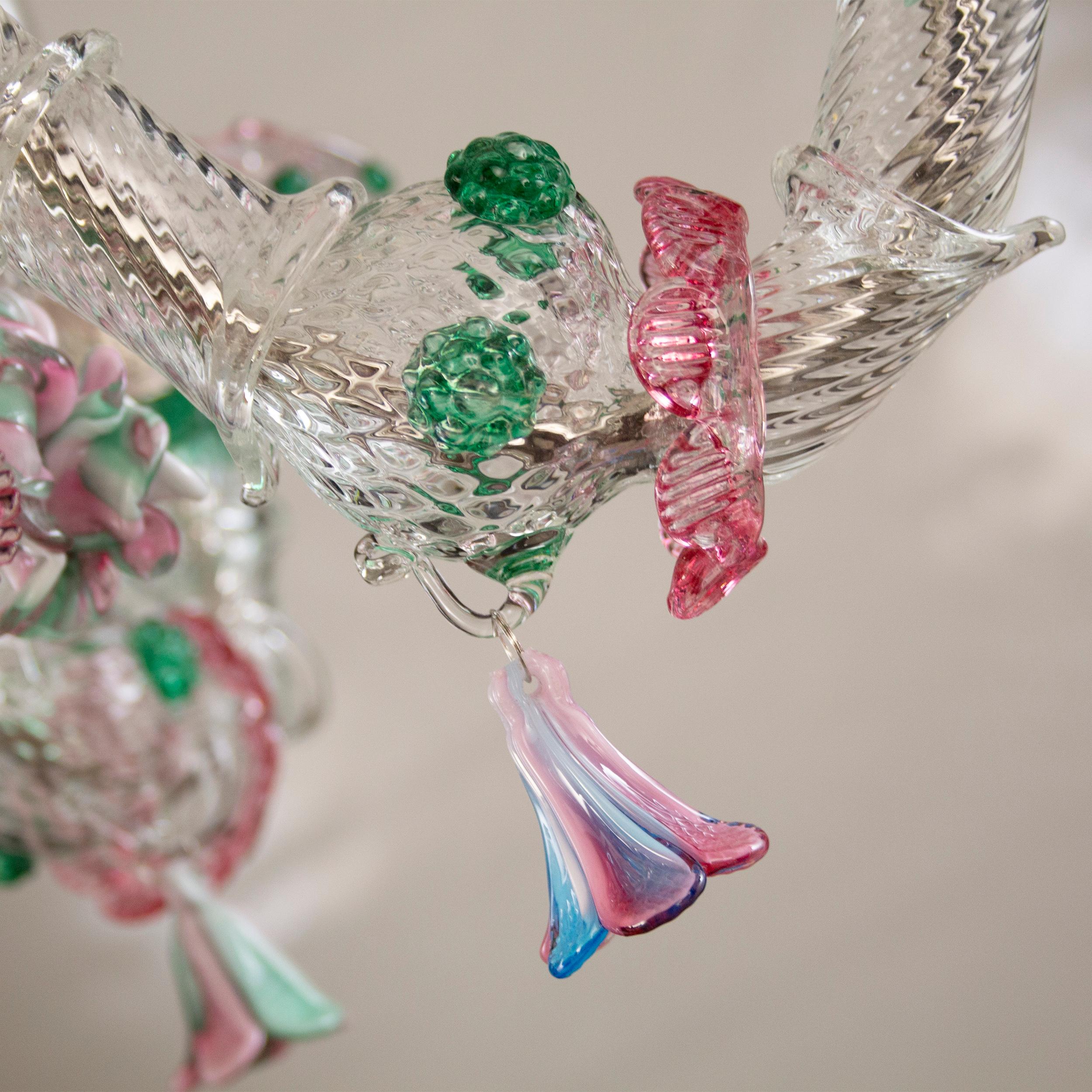 XXI secolo e contemporaneo Lampadario italiano di Murano Rezzonico a 6 bracci in vetro multicolore Multiforme in magazzino in vendita