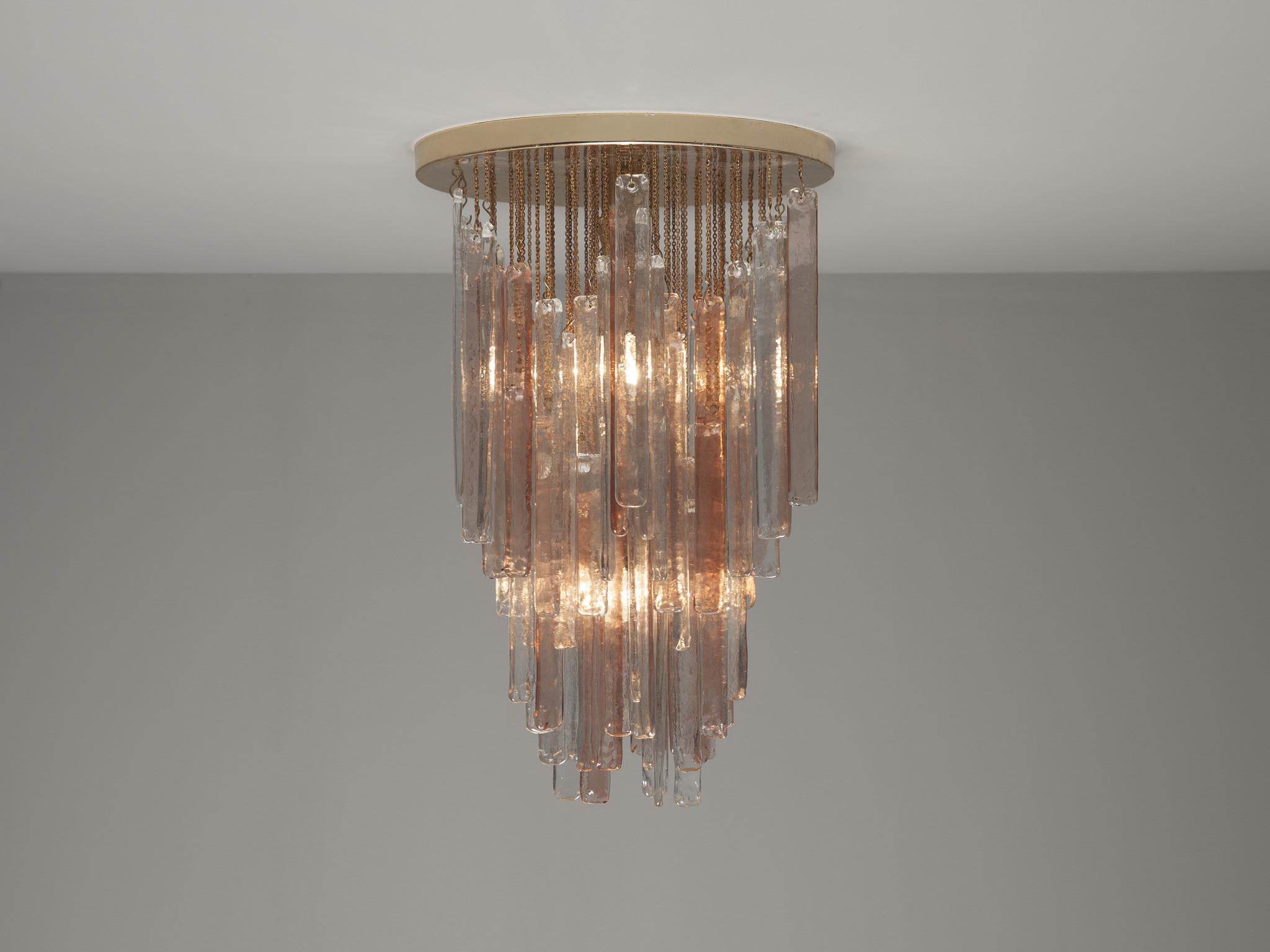 Italian Murano Chandelier with Brass and Glass Elements In Good Condition In Waalwijk, NL