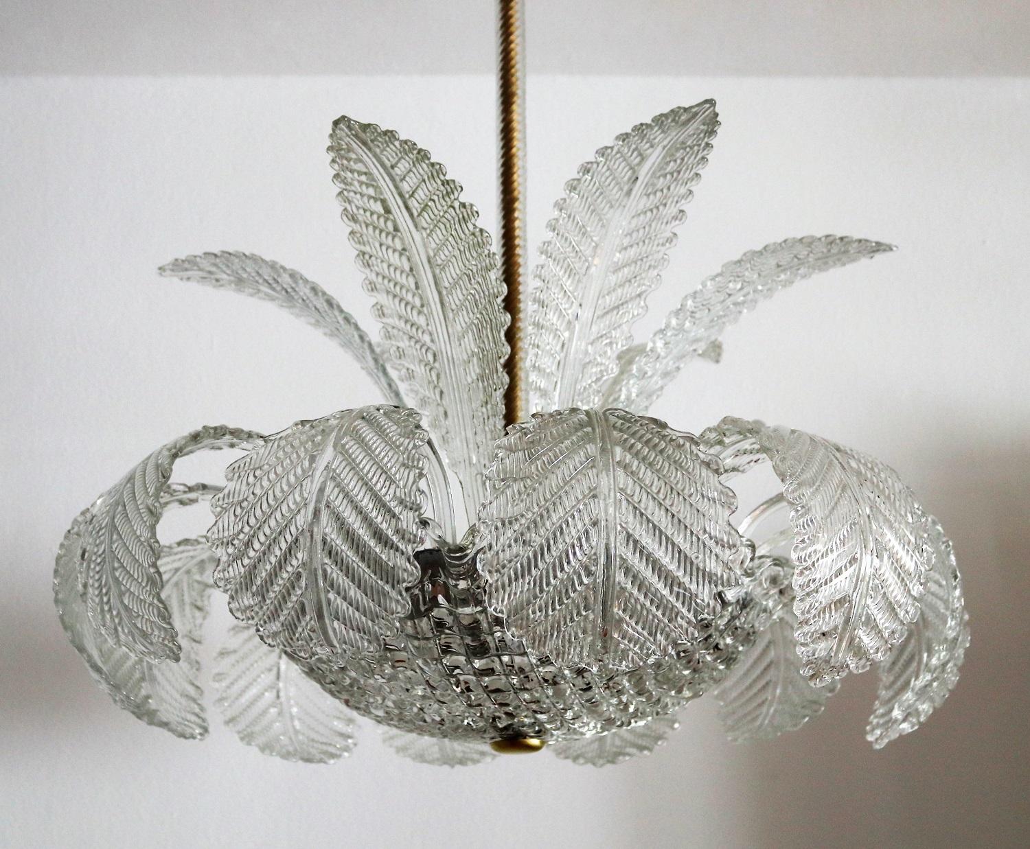 Mid-Century Modern Italian Murano Chandelier with Transparent Glass, 1950s