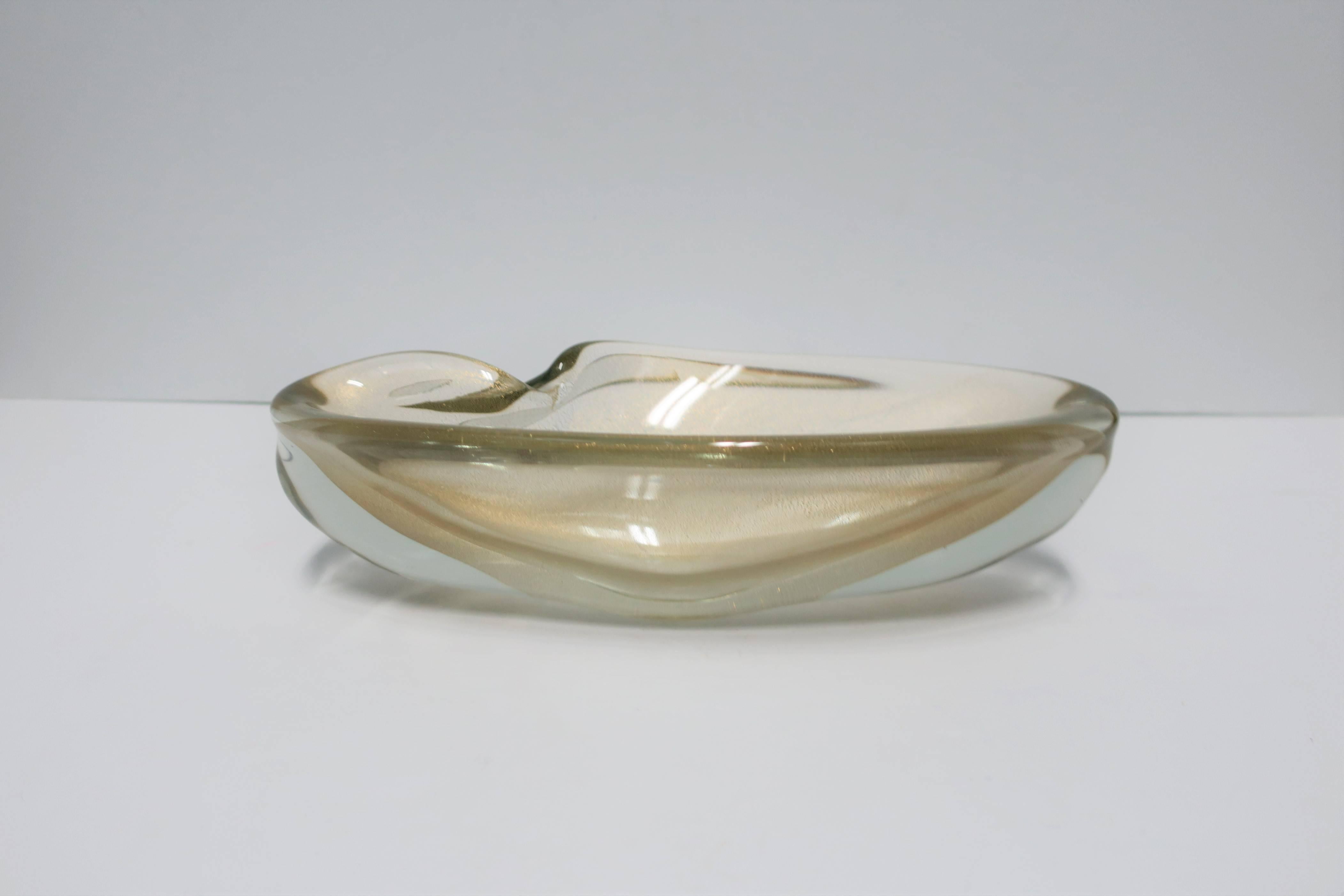 Italian Murano Clear and Gold Oblong Art Glass Bowl  In Excellent Condition In New York, NY