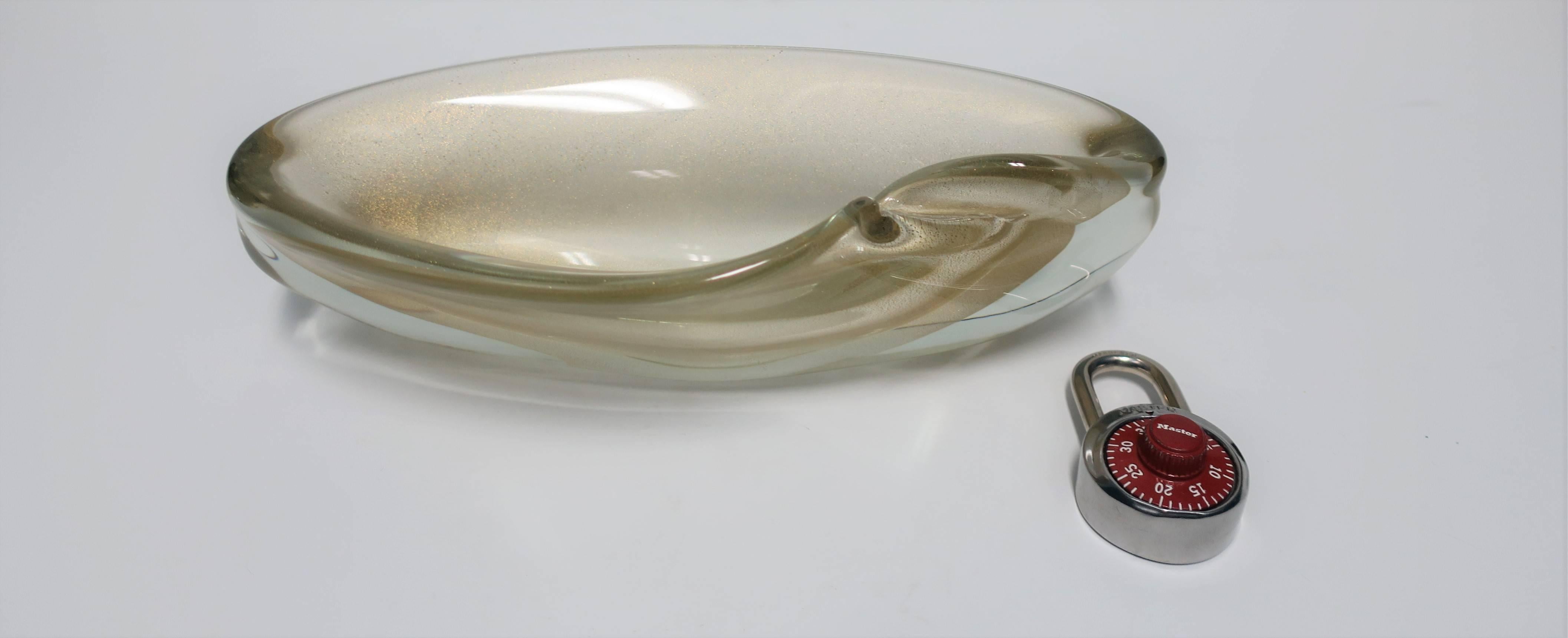 Italian Murano Clear and Gold Oblong Art Glass Bowl  3