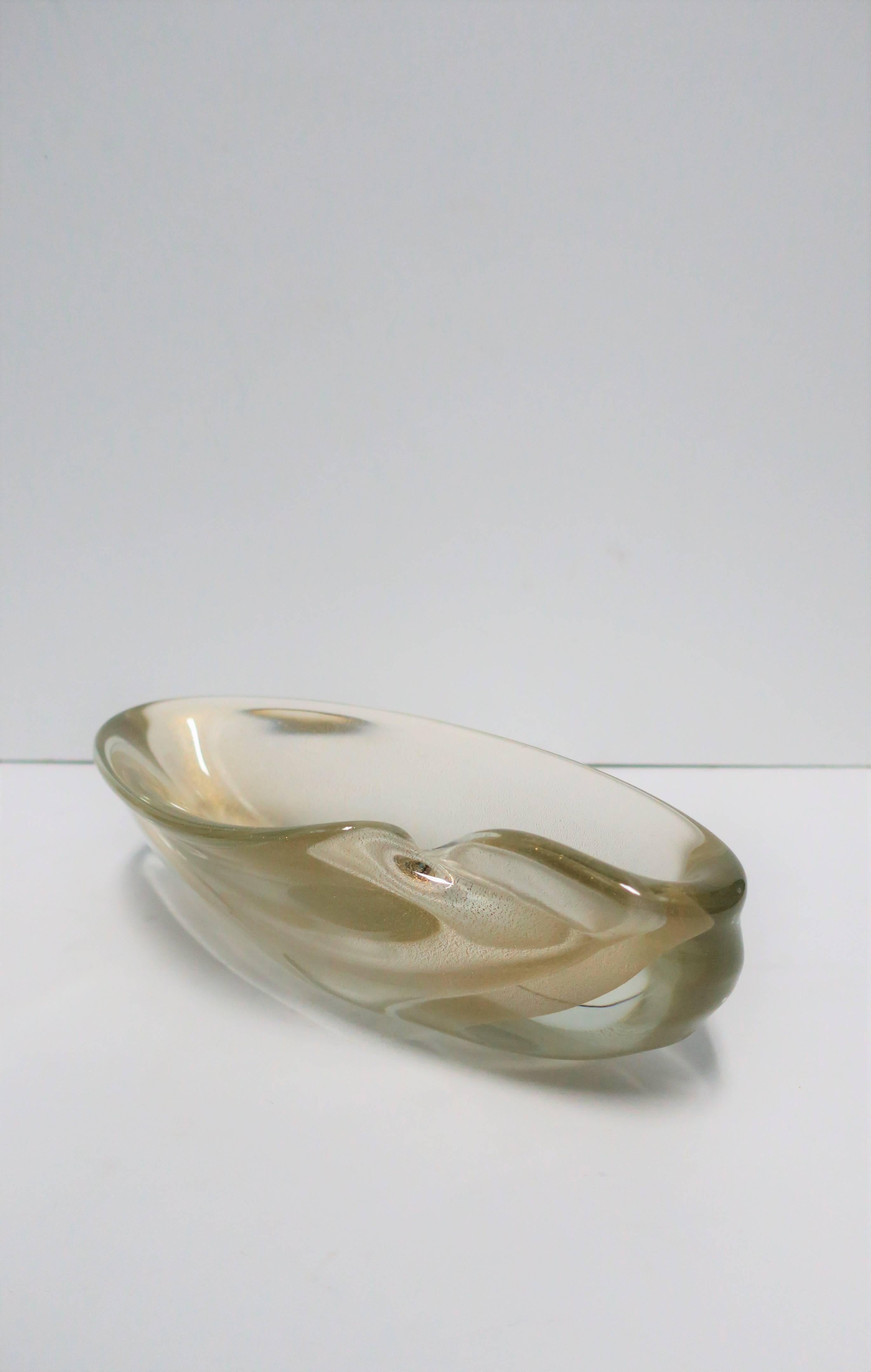Italian Murano Clear and Gold Oblong Art Glass Bowl  2