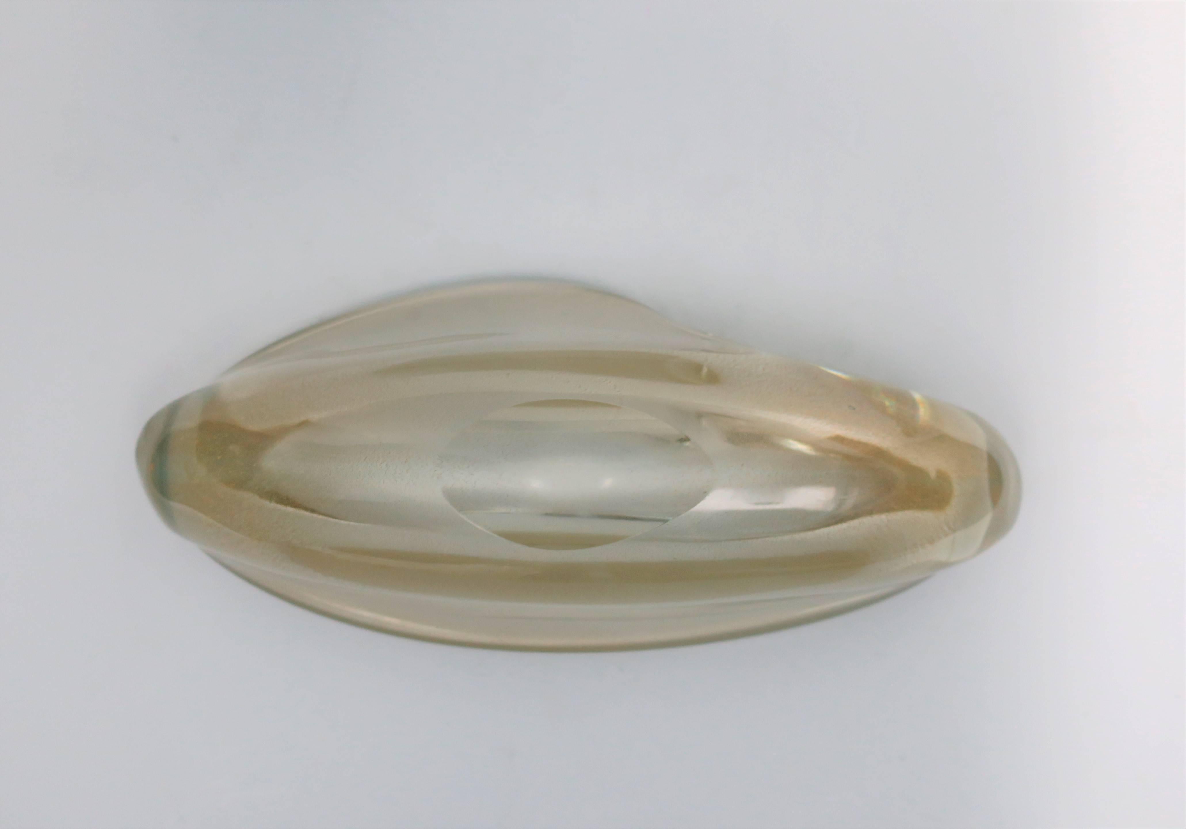 Italian Murano Clear and Gold Oblong Art Glass Bowl  4