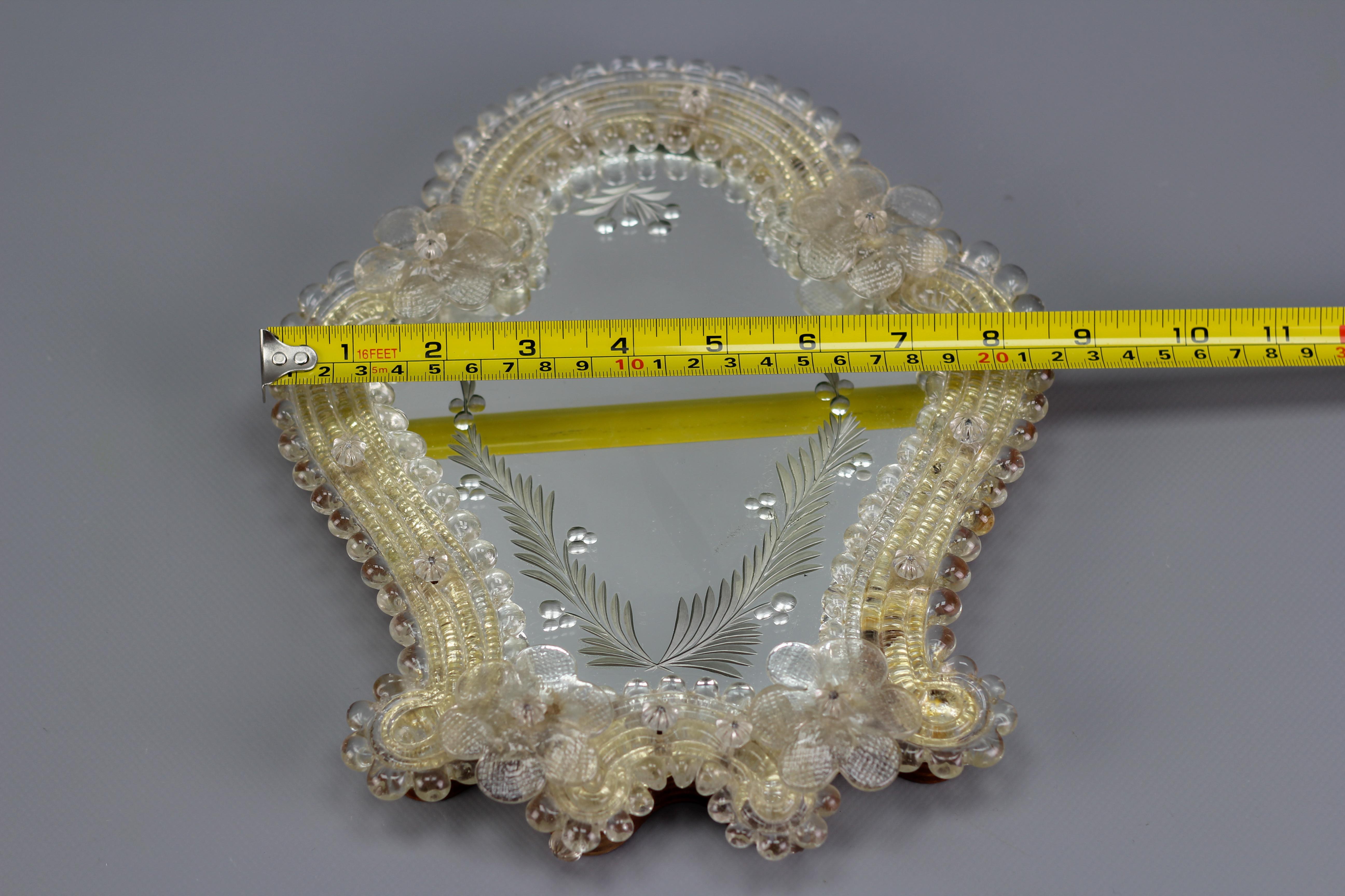 Italian Murano Clear and Light Golden Glass Etched Wall Mirror, circa 1950s For Sale 10