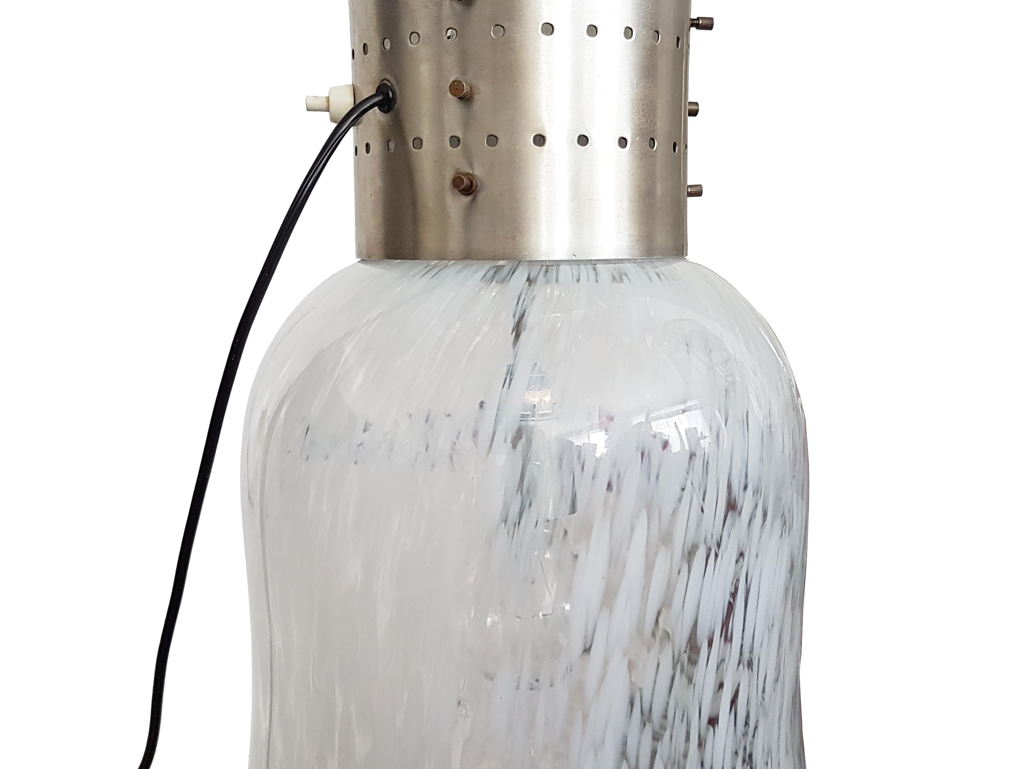 Hand-Crafted Italian Murano Clear and White Glass Shades, 1960s Floor Lamp For Sale