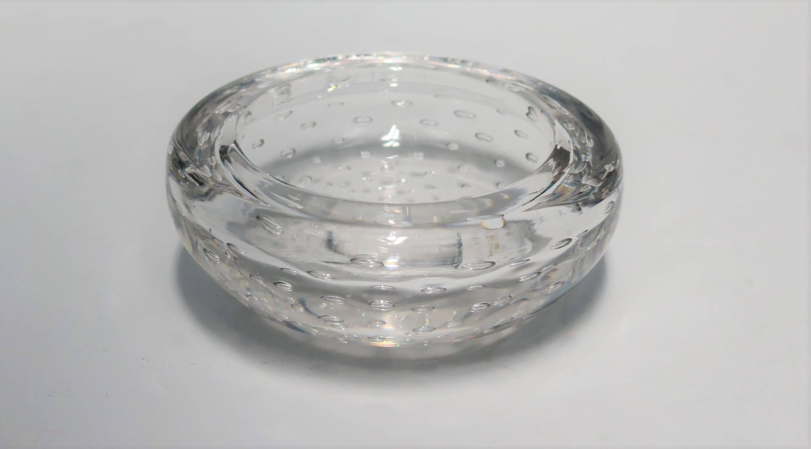Modern Italian Murano Clear Art Glass Bowl with Bubble Design For Sale