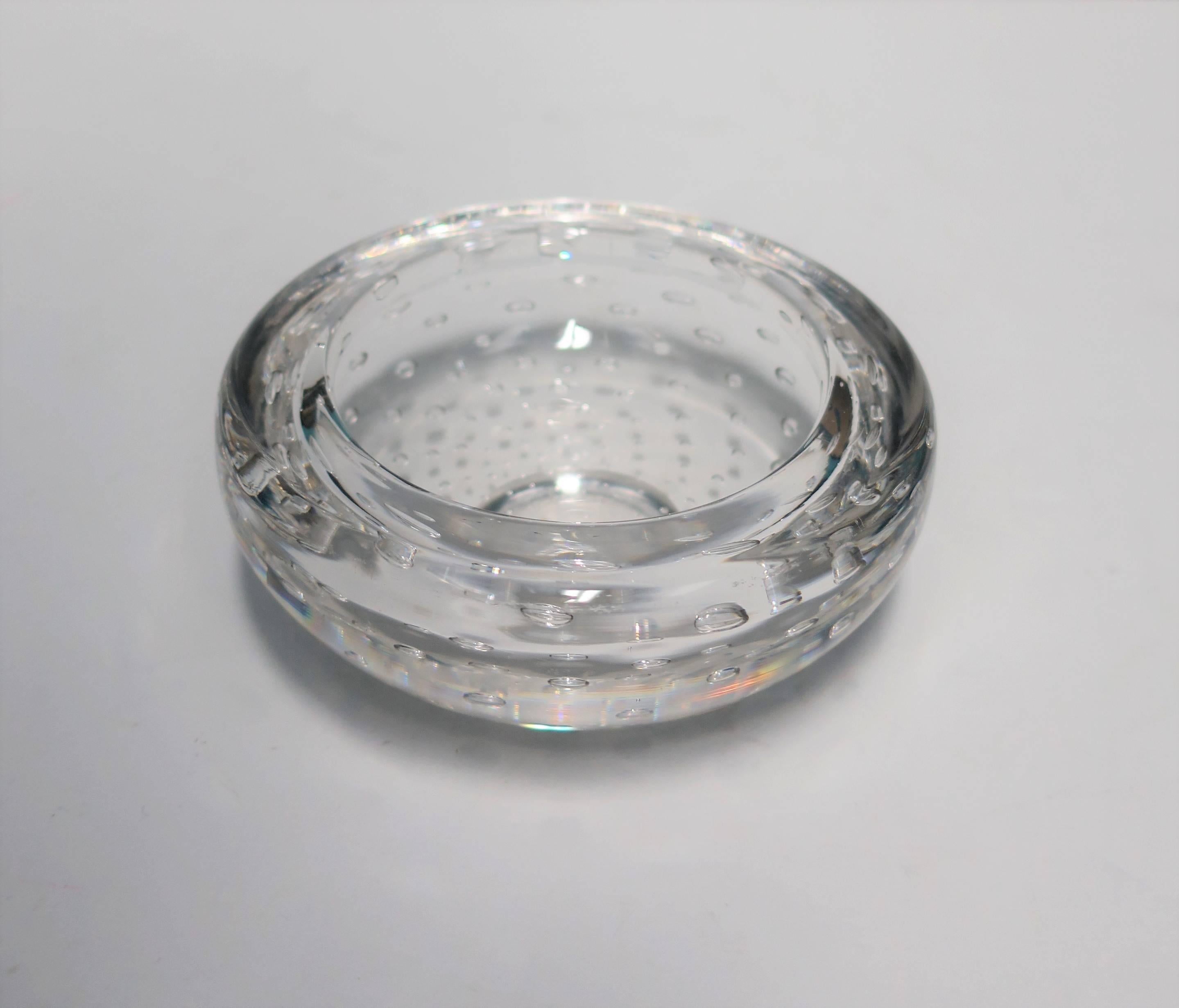 20th Century Italian Murano Clear Art Glass Bowl with Bubble Design For Sale