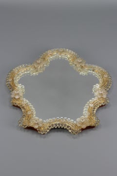 Italian Murano Clear Glass Flower Frame Wall Mirror, circa 1950s