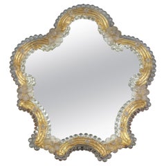 Italian Murano Clear Glass Flower Frame Wall Mirror, circa 1950s