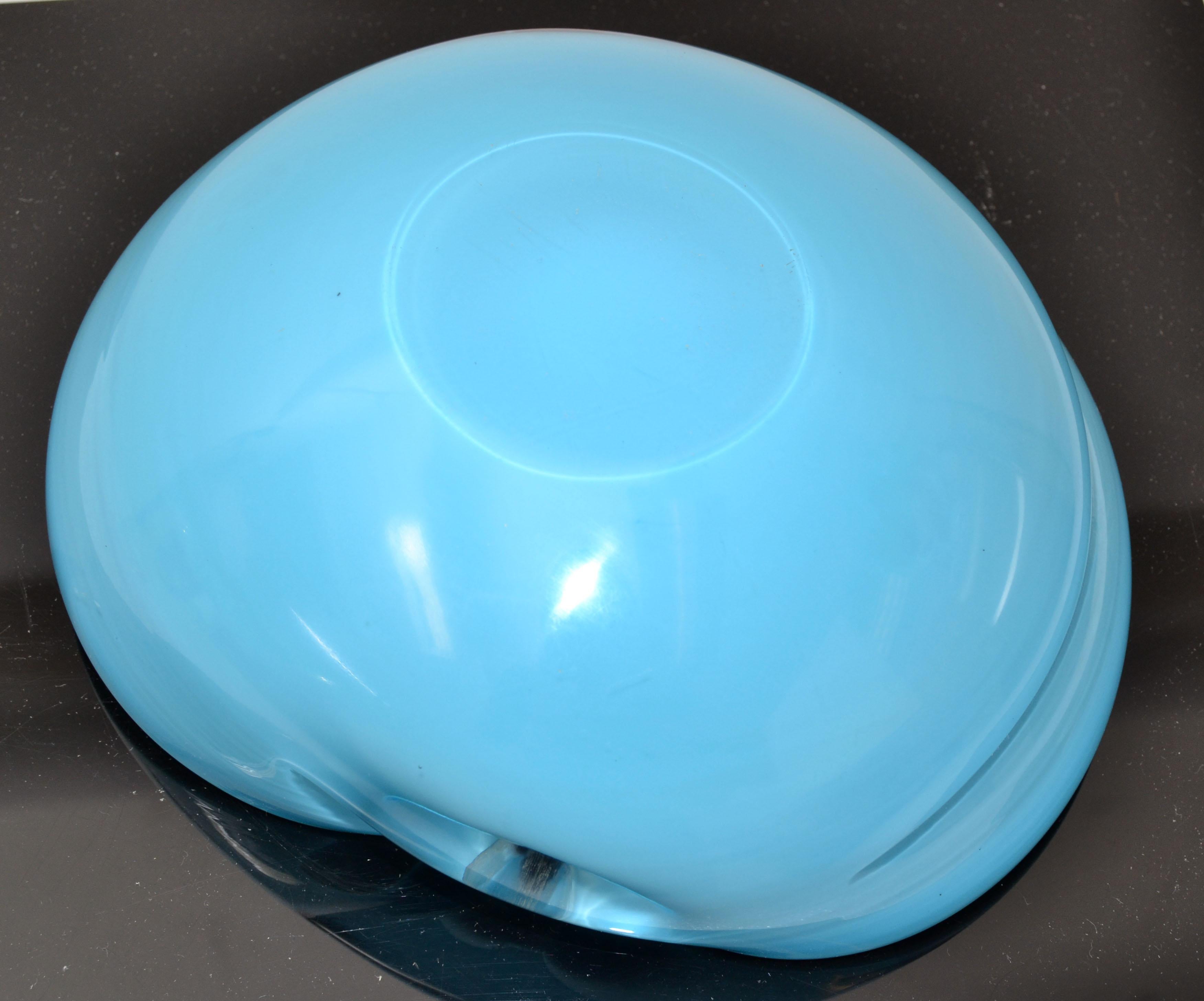 Italian Murano Clear Turquoise Blue & Light Peach Blown Art Glass Bowl, 1960 For Sale 2