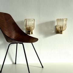 Italian Murano Crystal Glass and Brass Wall Sconces in the Art Deco Style