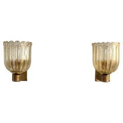 Apliques italianos de cristal de Murano y latón en estilo Art Déco