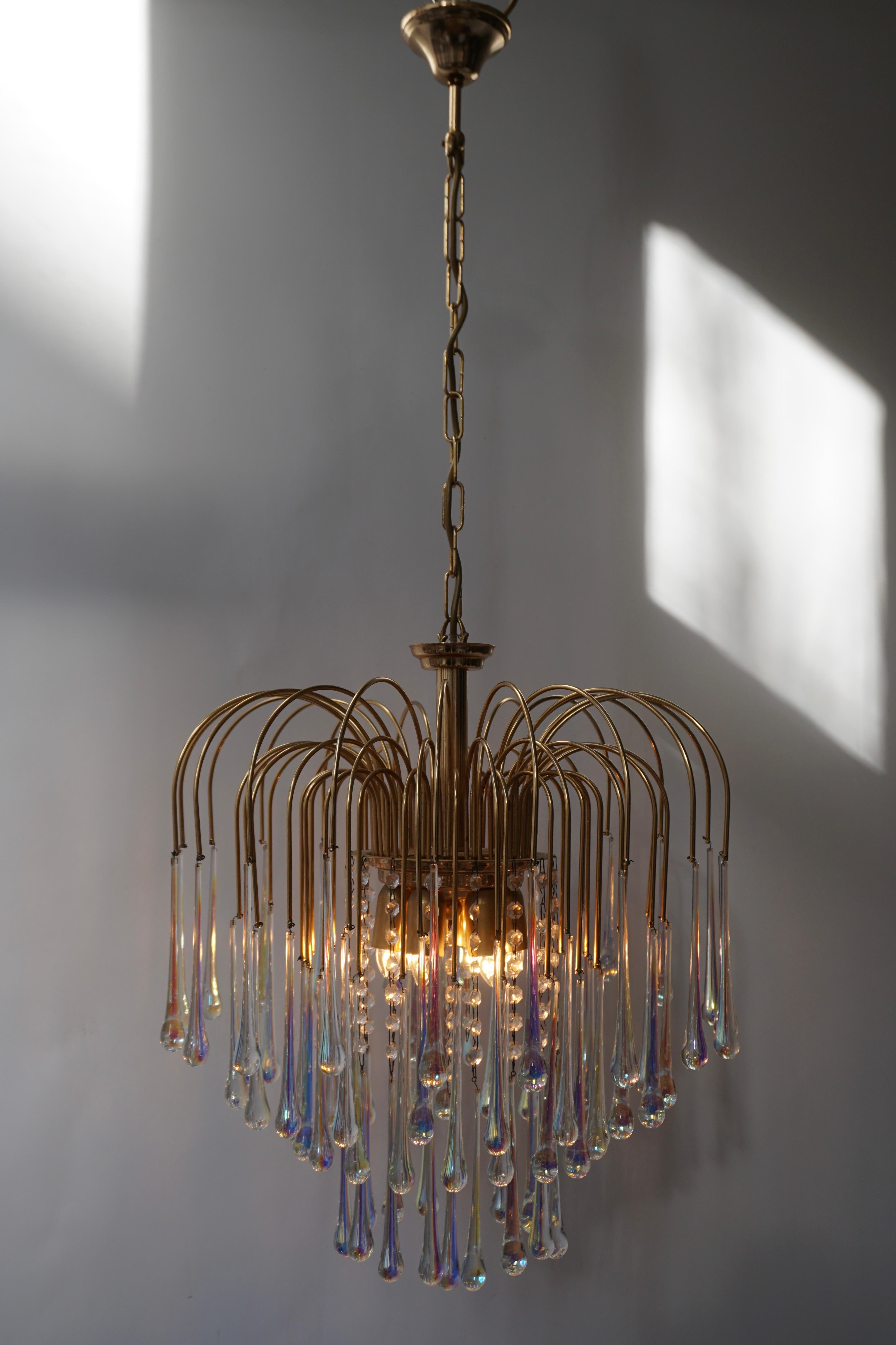 Italian Iridescent Murano Crystal Teardrop Waterfall Chandelier, 1950s For Sale 3