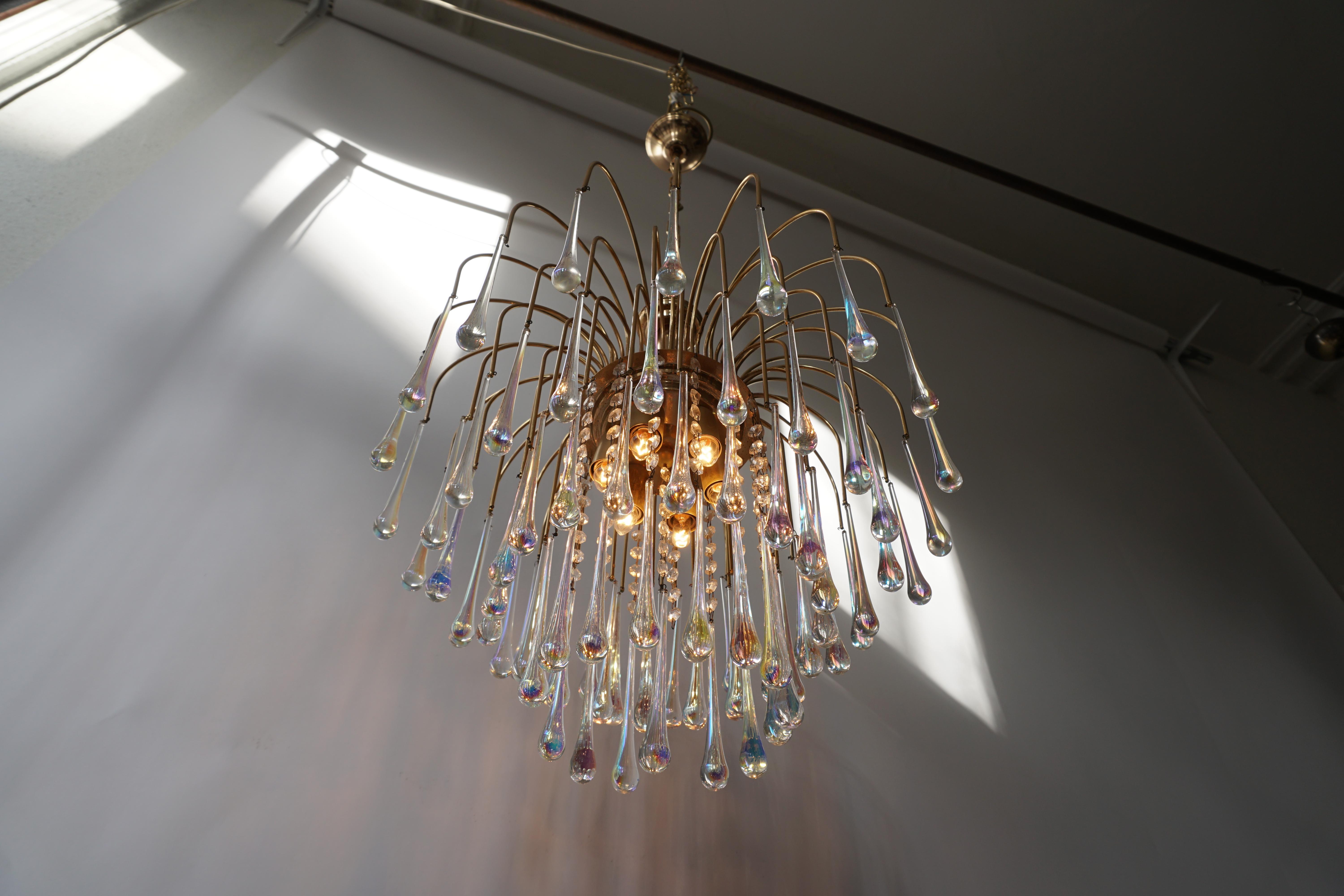 Italian Iridescent Murano Crystal Teardrop Waterfall Chandelier, 1950s For Sale 4