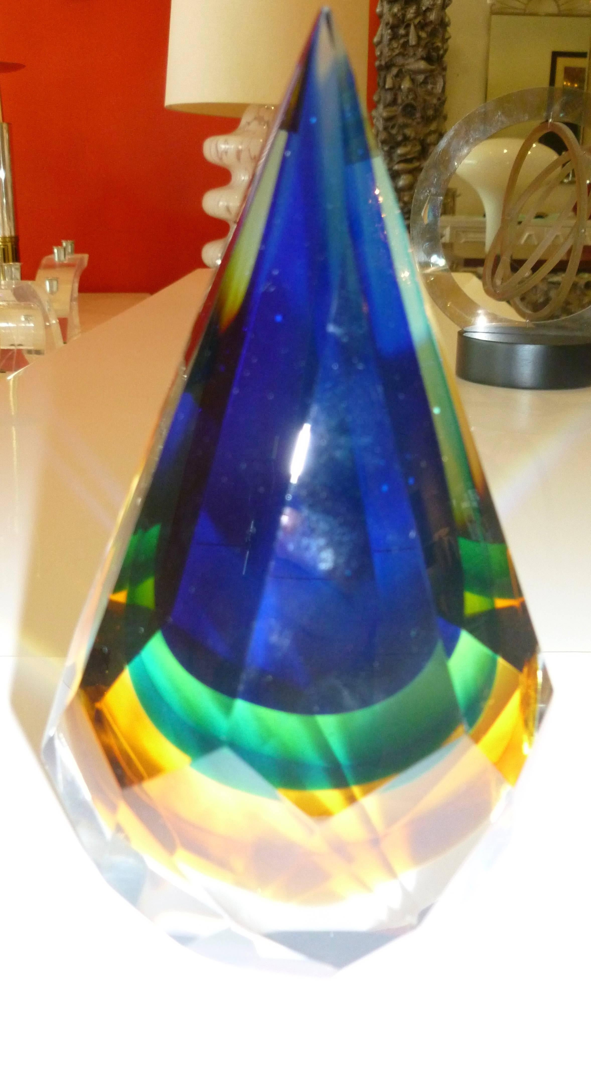 Late 20th Century Italian Murano Diamond Faceted Sommerso Glass Large Paperweight/ Sculpture