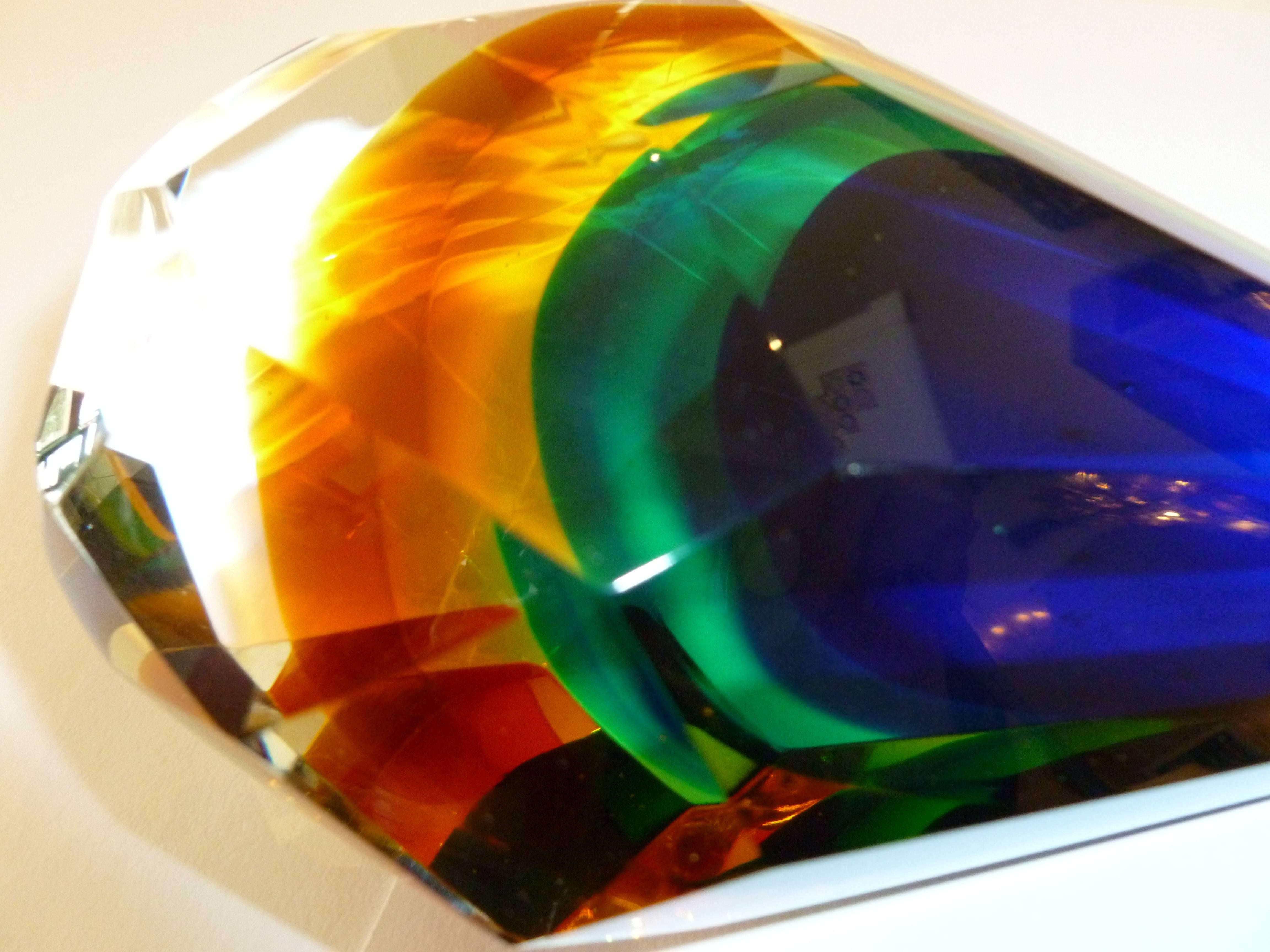 Italian Murano Diamond Faceted Sommerso Glass Large Paperweight/ Sculpture 1