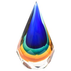 Italian Murano Diamond Faceted Sommerso Glass Paperweight or Sculpture