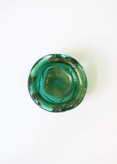 Bol d'art italien en verre de Murano vert émeraude et or