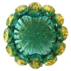 Italian Murano Emerald Green and Gold Art Glass Bowl or Ashtray Seguso