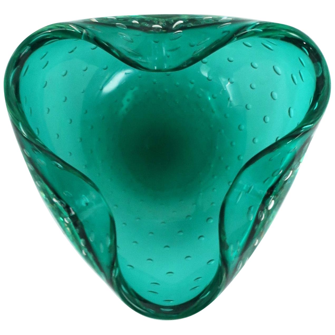 Italian Murano Emerald Green Art Glass Bowl after Seguso For Sale