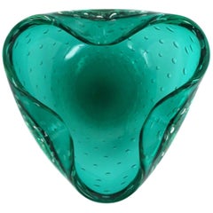 Vintage Italian Murano Emerald Green Art Glass Bowl after Seguso