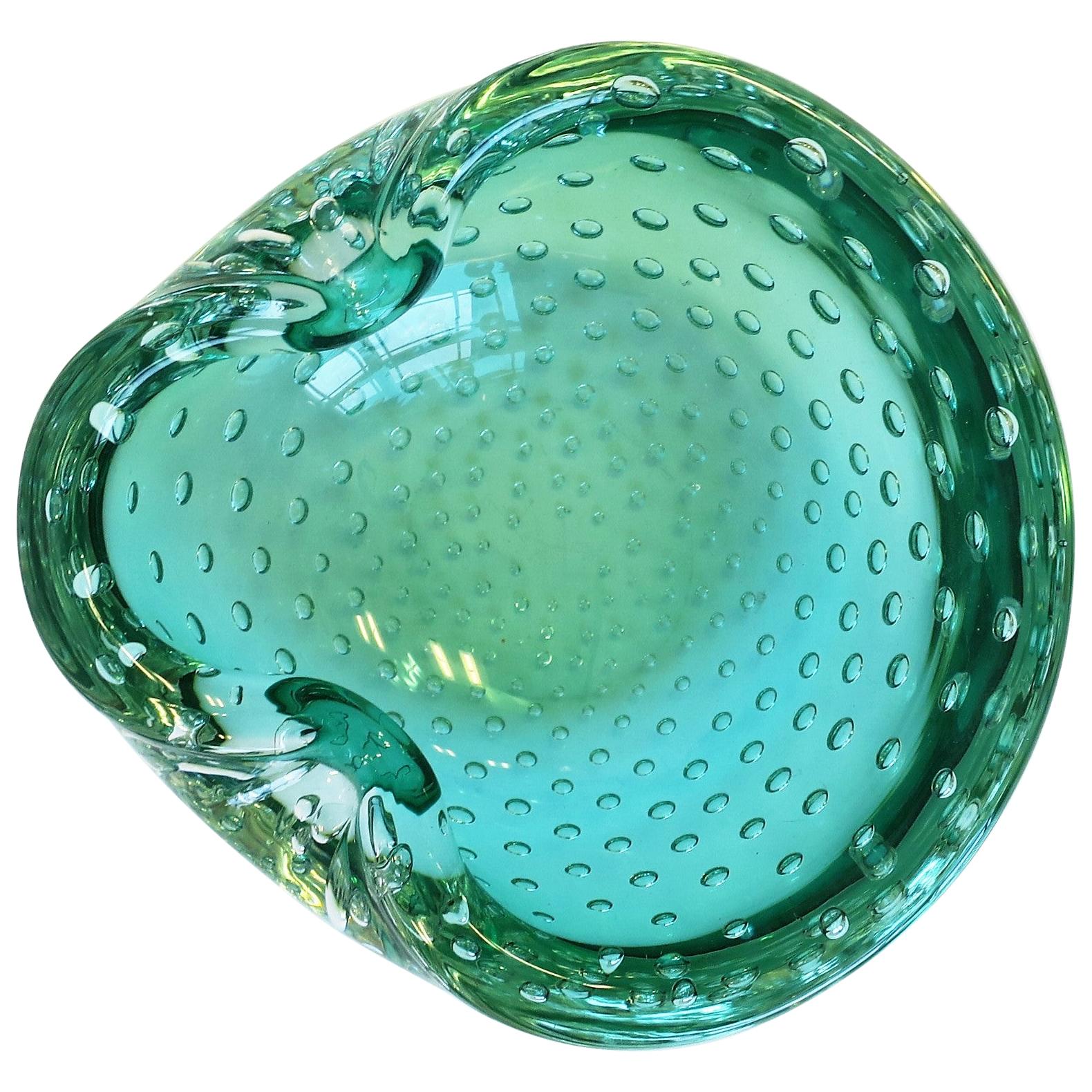 Italian Murano Emerald Green Art Glass Bowl or Ashtray after Alfredo Barbini