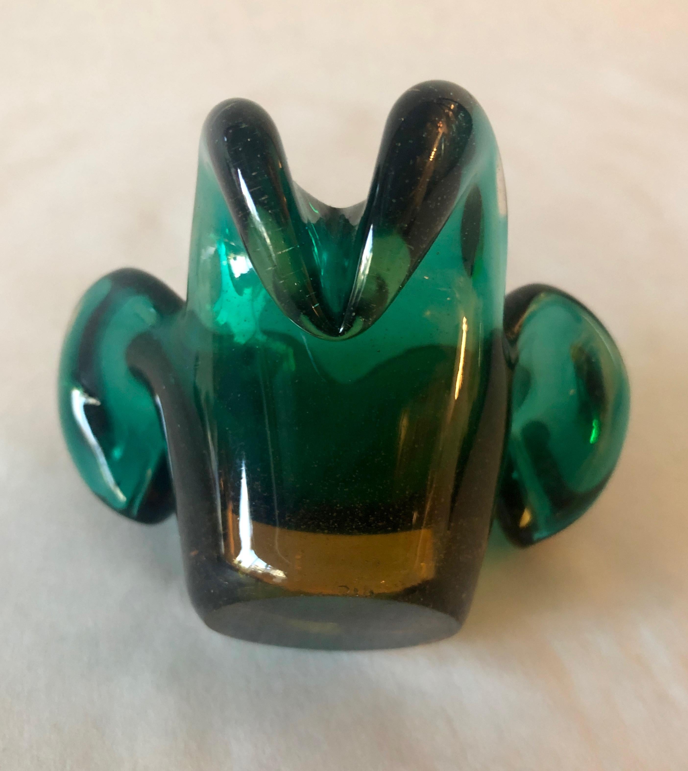 Italian Murano Emerald Green Blown Glass in Floral Shape Vase / Catch-All 12