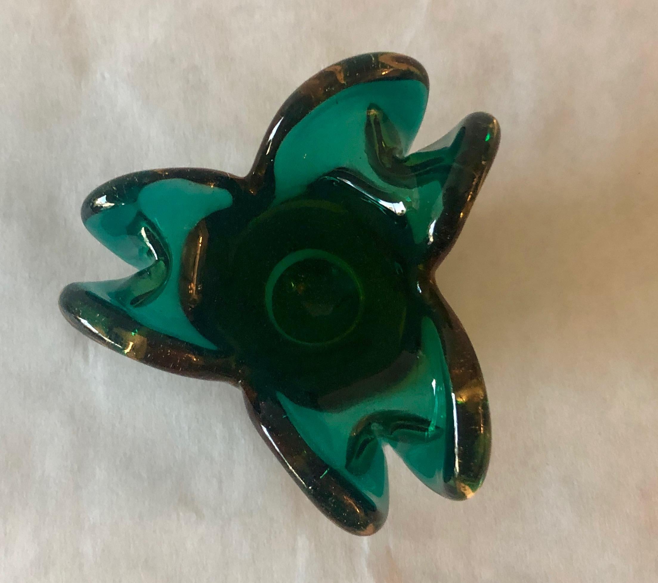 Italian Murano Emerald Green Blown Glass in Floral Shape Vase / Catch-All In Good Condition In Houston, TX