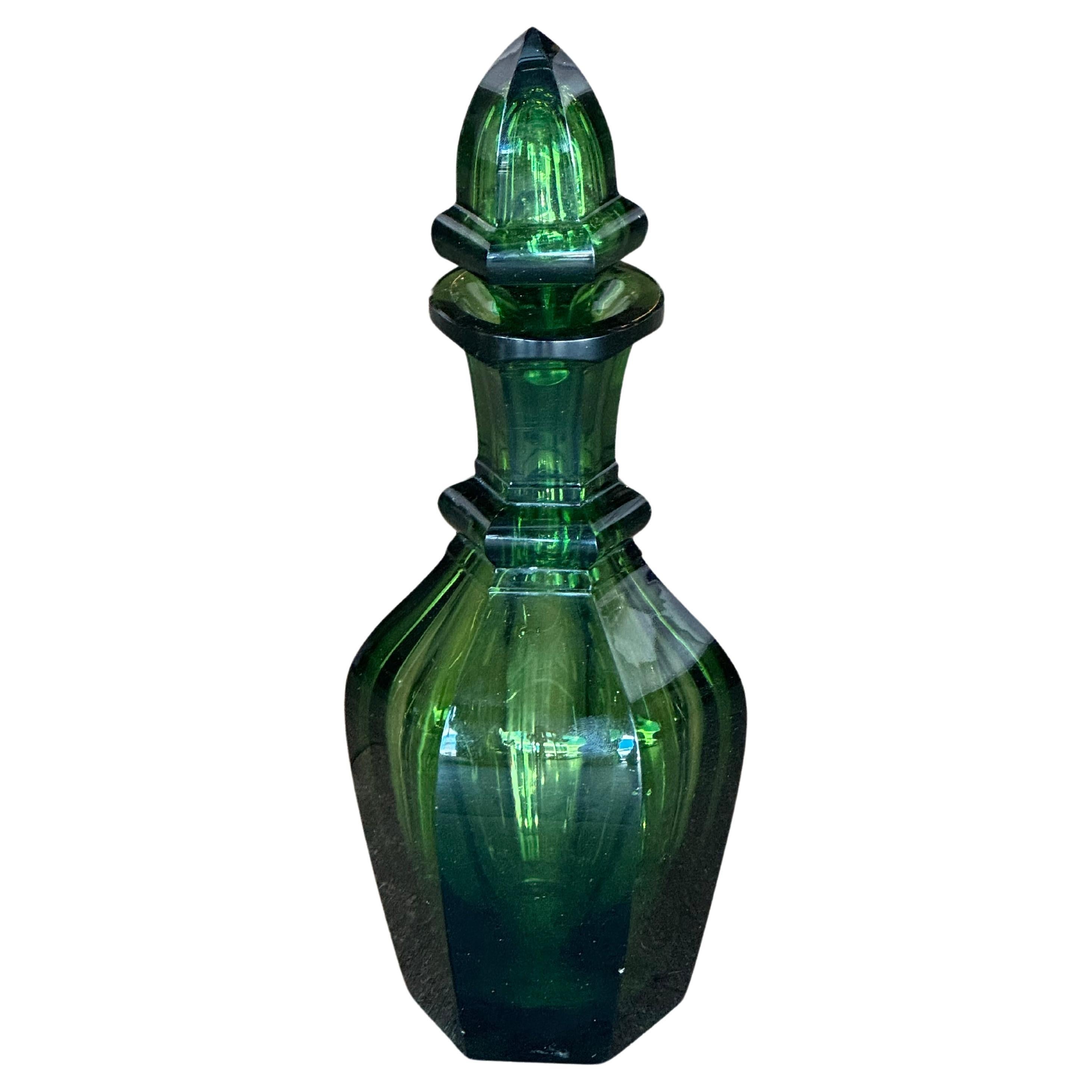 Hand-Crafted Italian Murano Emerald Green Decanter For Sale