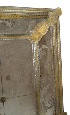 Italian Murano Etched Floral Design Wall Mirror