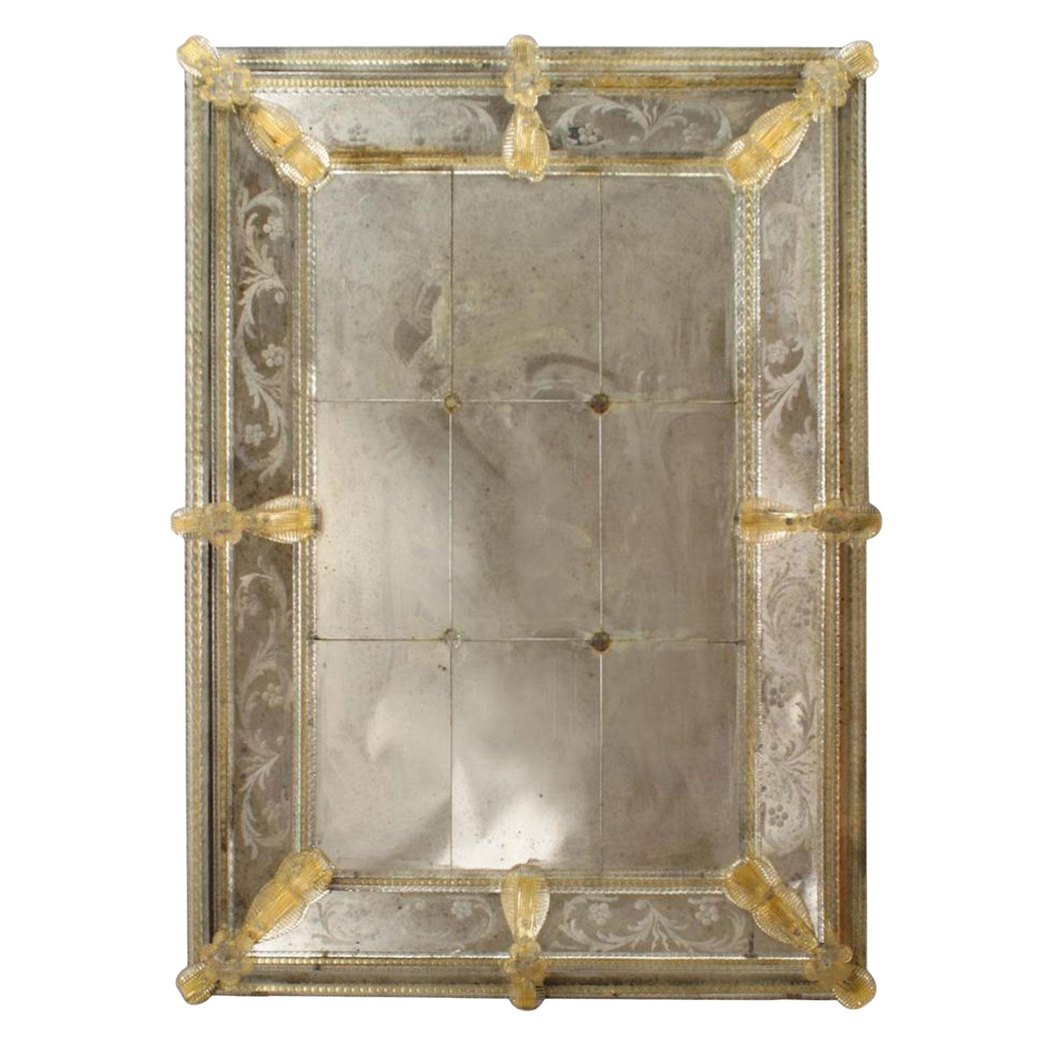 Italian Murano Etched Floral Design Wall Mirror