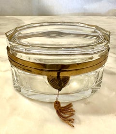 Italian Murano Faceted Glass & Brass Hinged Box / Jewelry Box