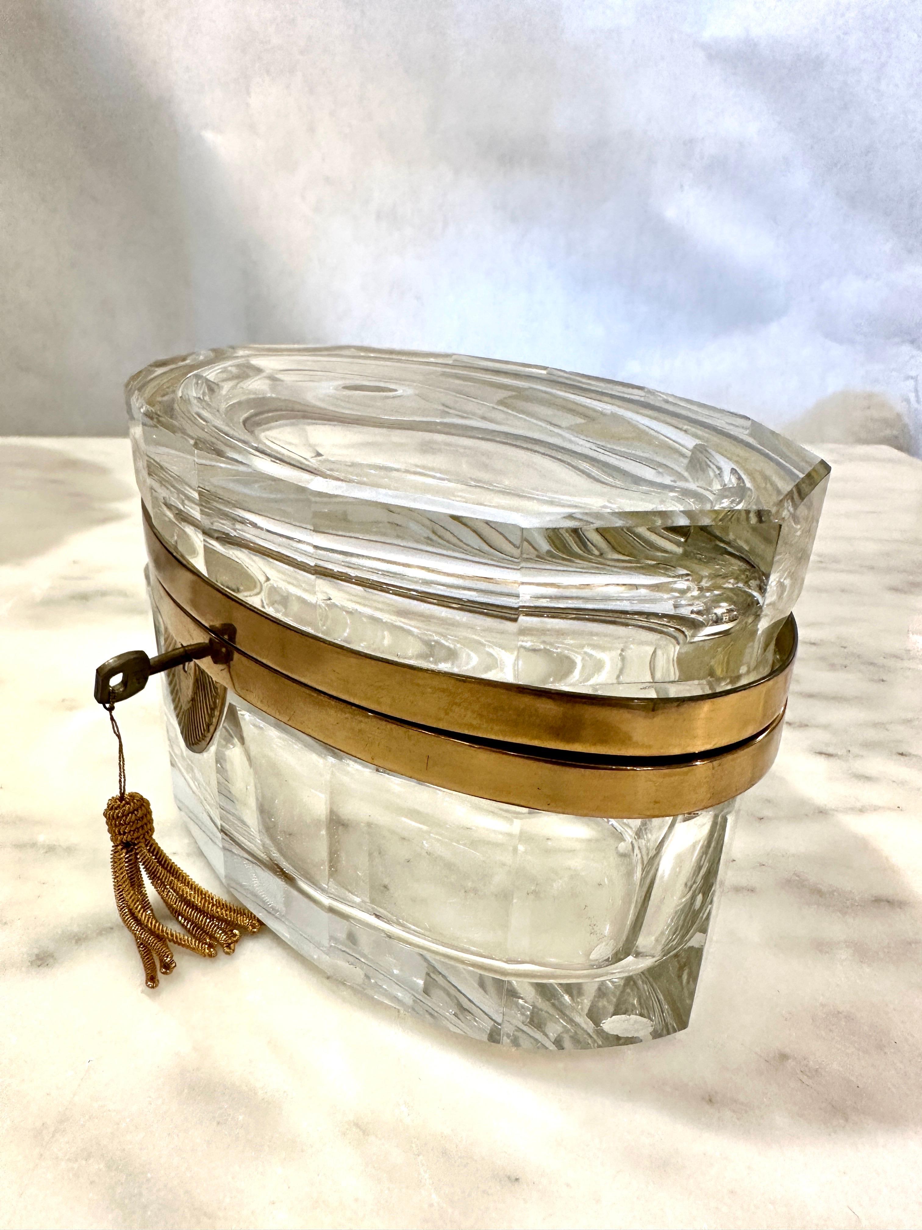 Italian Murano Faceted Glass & Brass Hinged Box / Jewelry Box For Sale 1