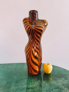 Italian Murano Female Body Torso Tiger-Stripe Amber Vase, Handblown 1980s